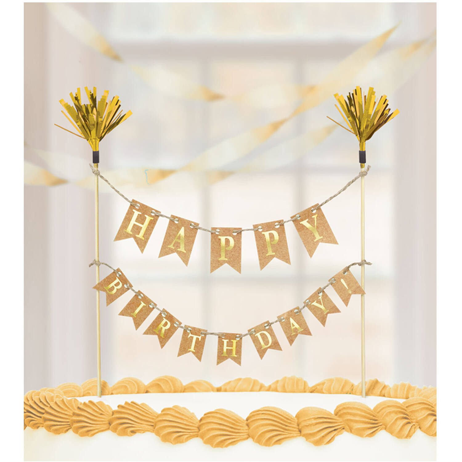 Amscan Papierdekoration Kuchen Deko 'Happy Birthday' Wimpelkette, Gold -