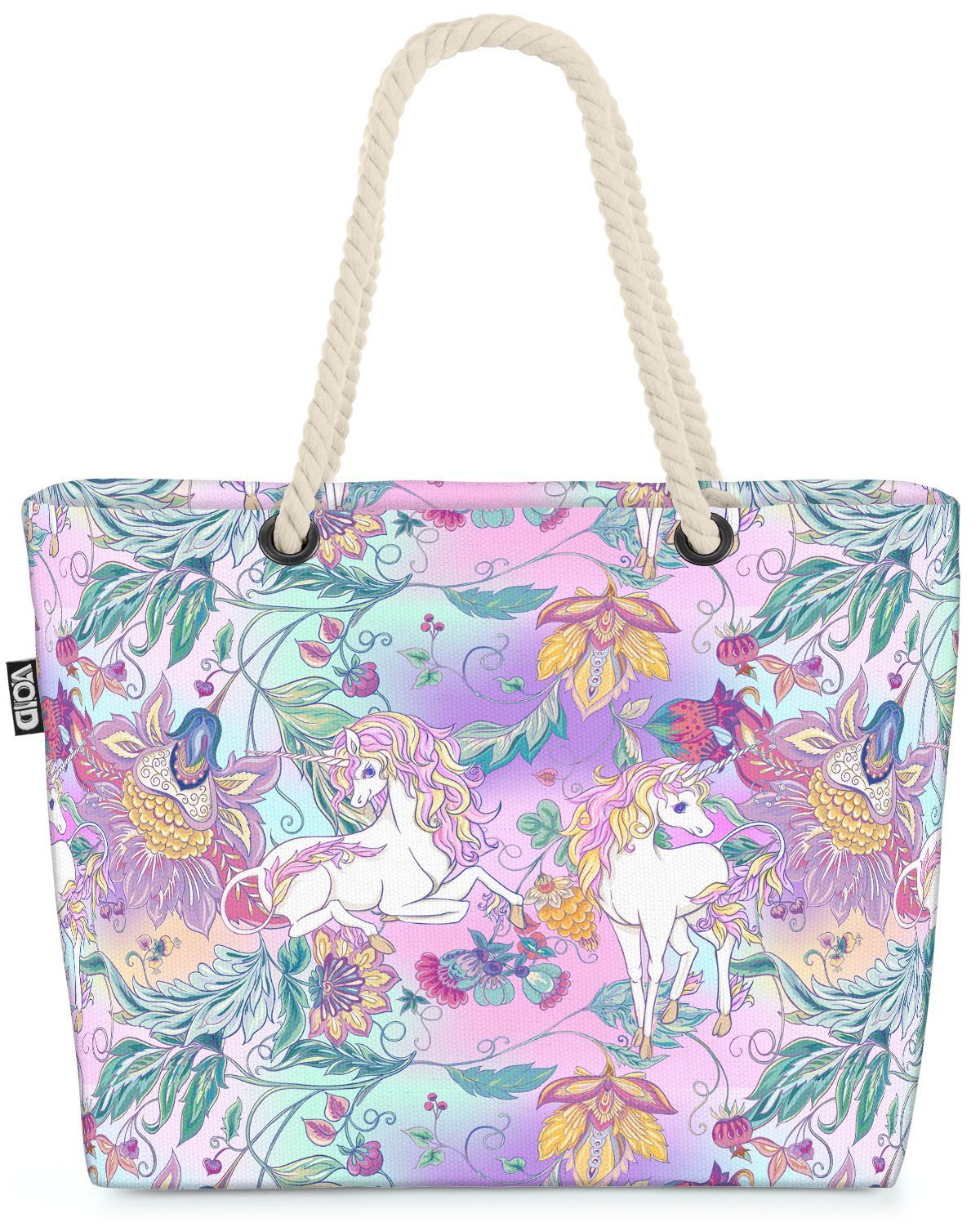 VOID Strandtasche (1-tlg), Einhörner Zauberwald Mädchen Einhorn Blumen Rosa Regenbogen Pferd Spi