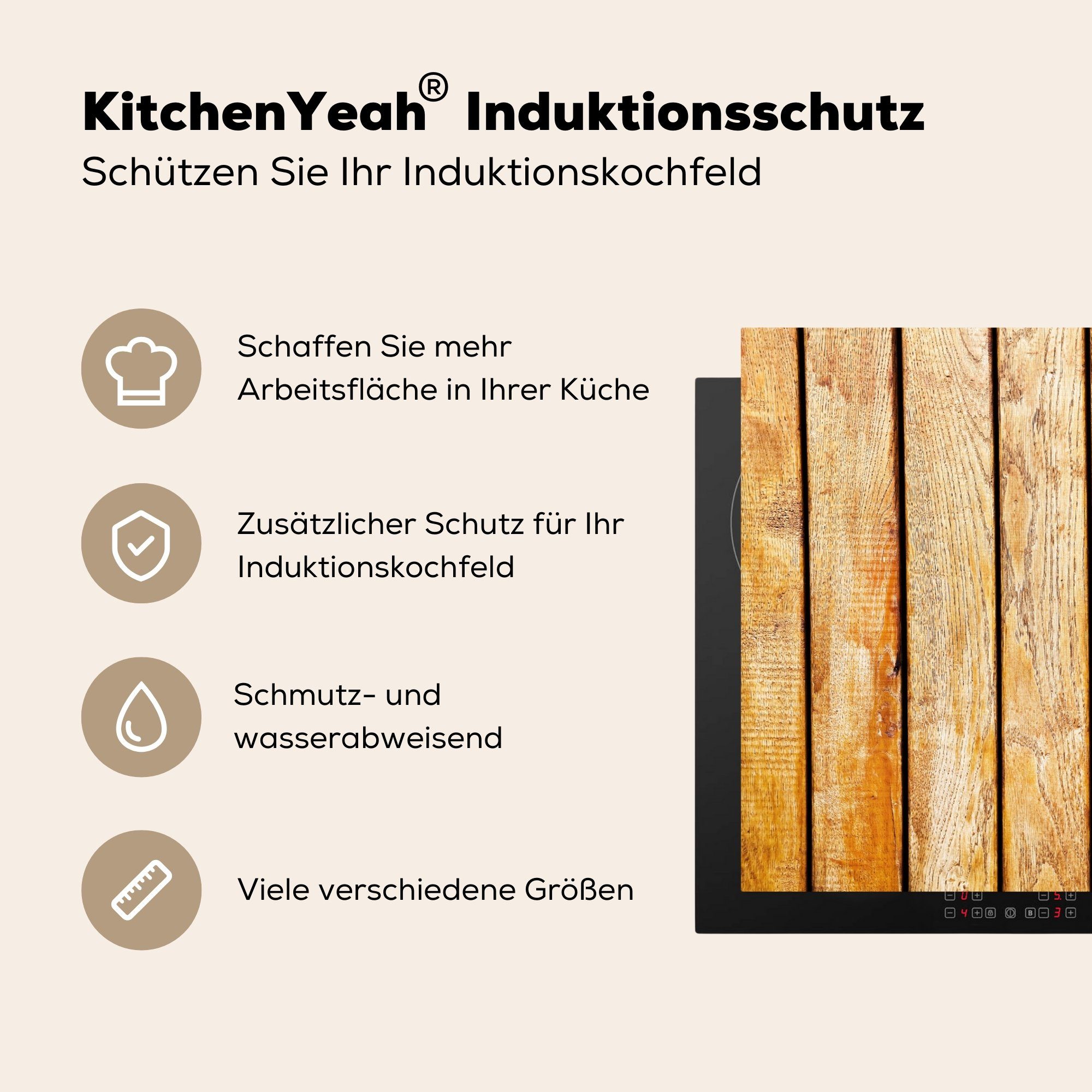 Vinyl, (1 Struktur, - Schutz 81x52 Regale die Induktionskochfeld Ceranfeldabdeckung für küche, MuchoWow Holz tlg), Herdblende-/Abdeckplatte - cm,
