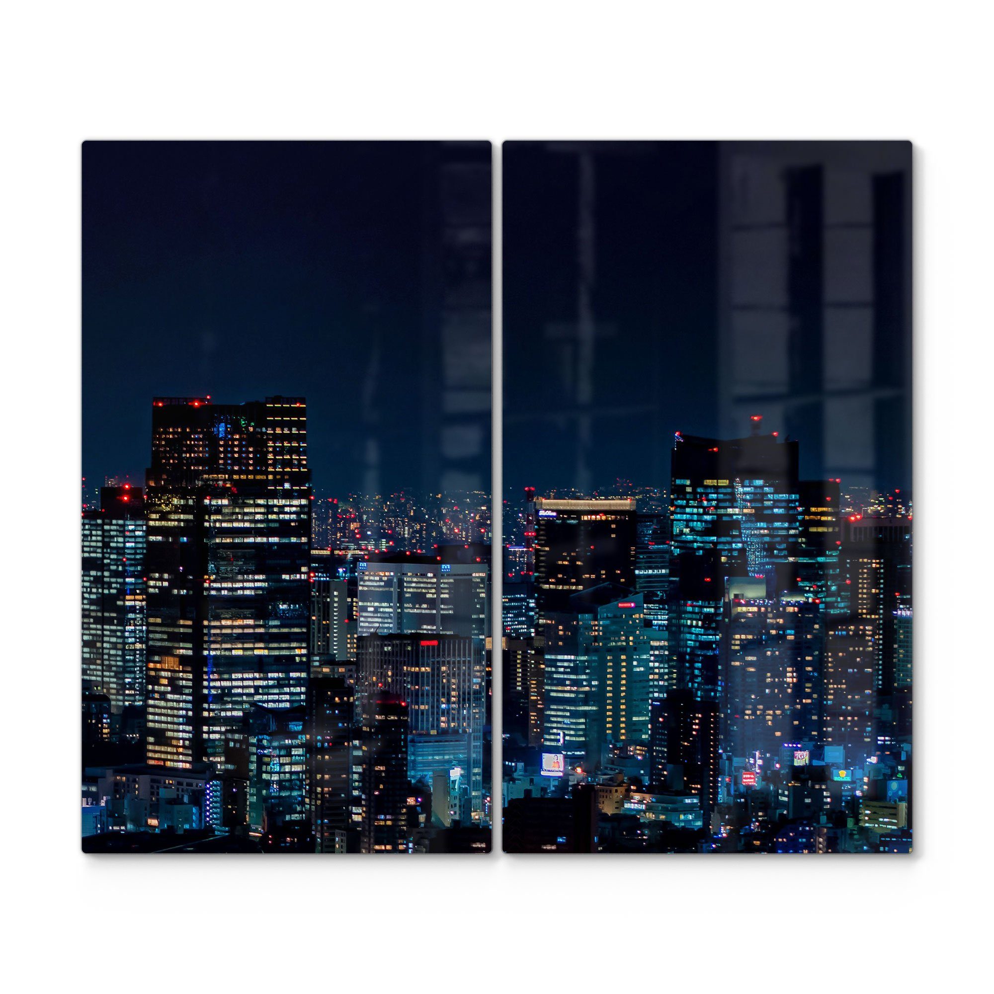DEQORI Herdblende-/Abdeckplatte 'Tokio bei Nacht', Glas, (2 tlg), Glas Herdabdeckplatte Ceranfeld Herd | Herdabdeckplatten