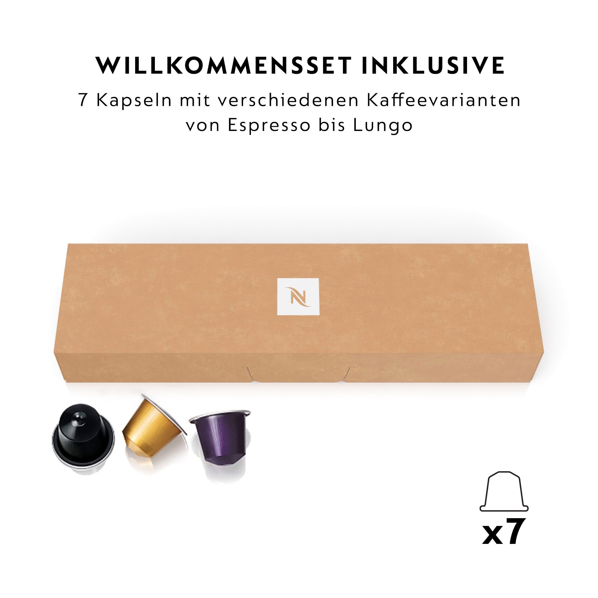 Nespresso Kapselmaschine mit 7 Black, Kapseln von DeLonghi, EN510.B Willkommenspaket Lattissima One inkl