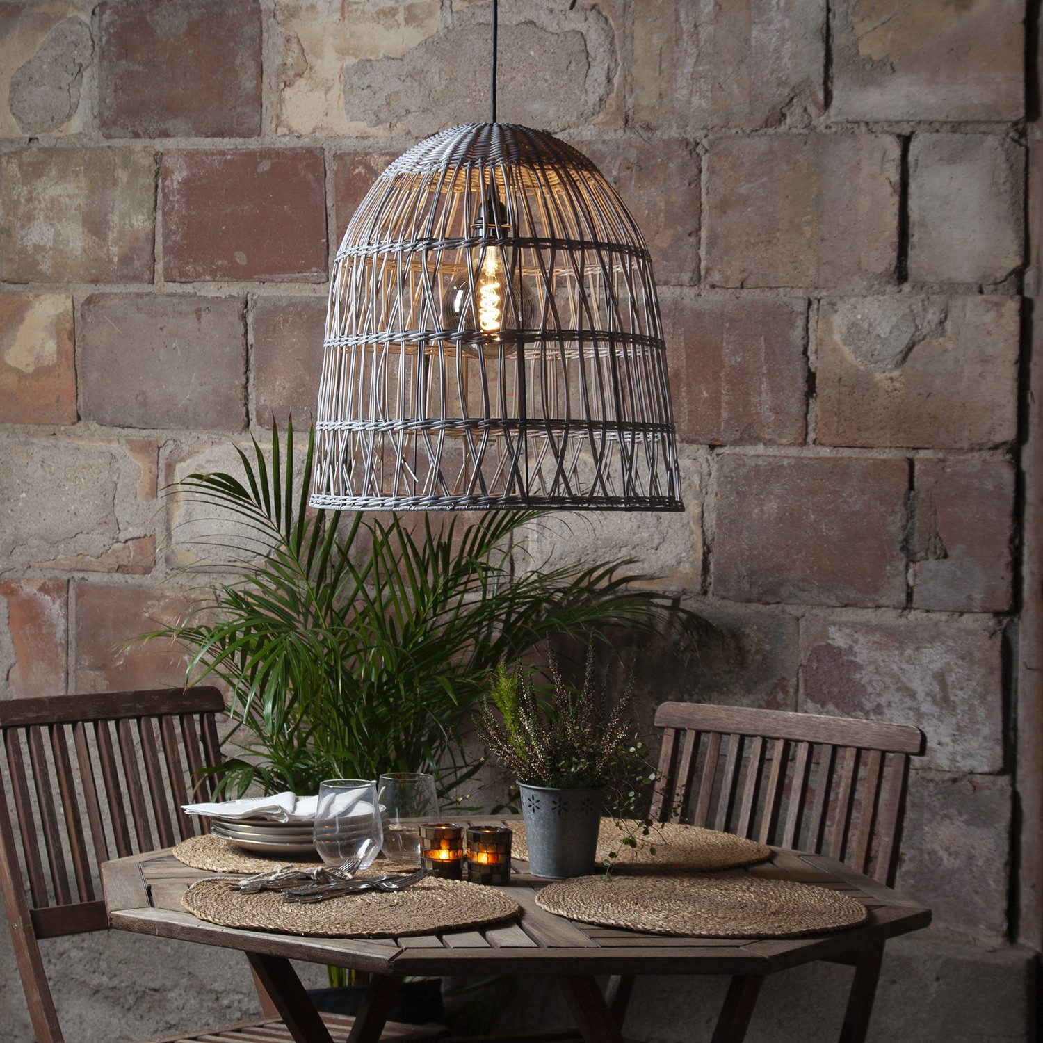 MARELIDA Hängeleuchte Lampenschirm BELL Rattanstil outdoor mit E27 Fassung H:50cm wetterfest