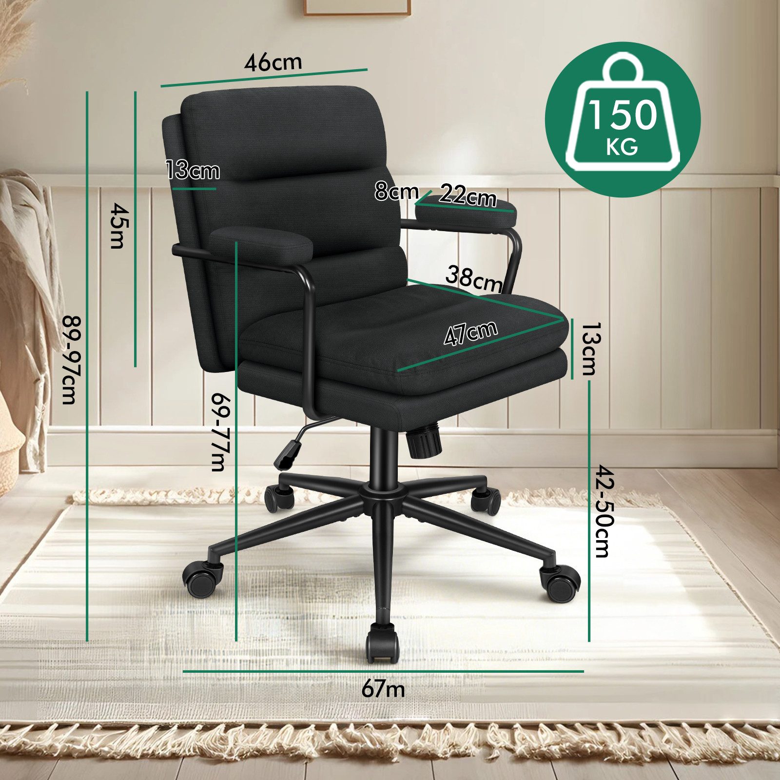 ALFORDSON Bürostuhl ergonomisch mit Lendenstütze, Chenille-Gewebe, Computerstuhl (1 St), Roll-Schwenk-Exekutiv-Armlehnenstuhl, Bequemer Schminkstuhl – Bild 2 von 5