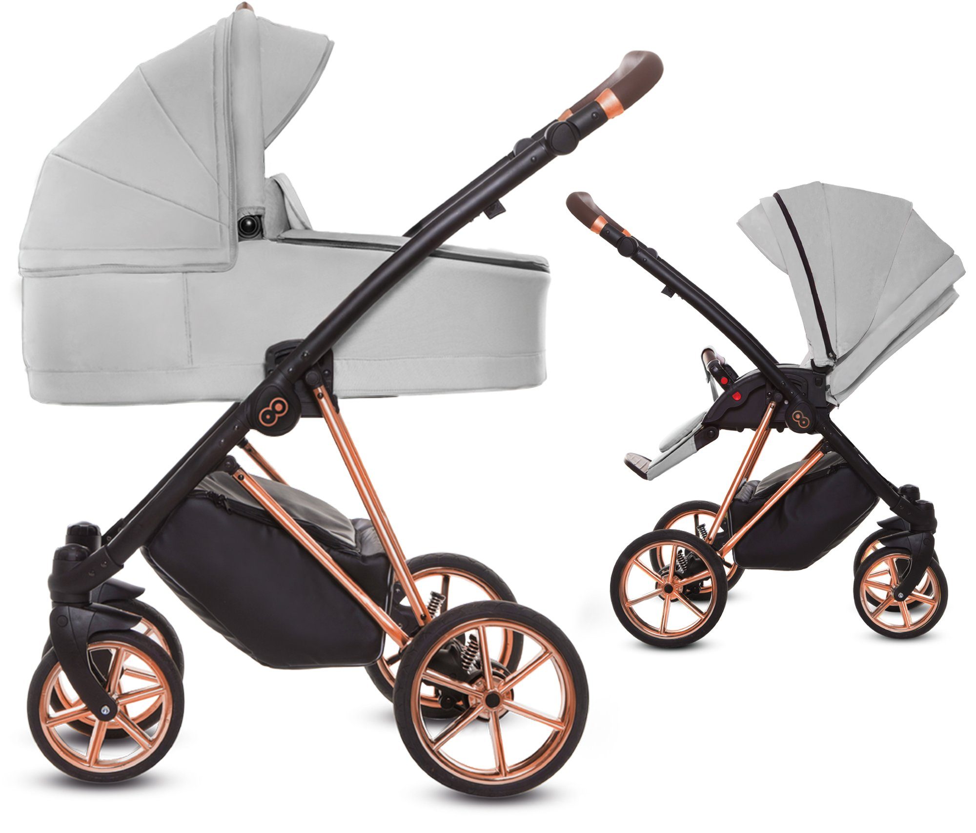 Gestell großes Kombi-Kinderwagen 5-Punkt-Sicherheitsgurt, Baby Musse Gestell Zen, | 1 Zen Kinderwagen Stoff Gold 2 TPFLiving in Ultra, Rosé Buggy 2in1 Roségold Zubehör-Set Babywanne