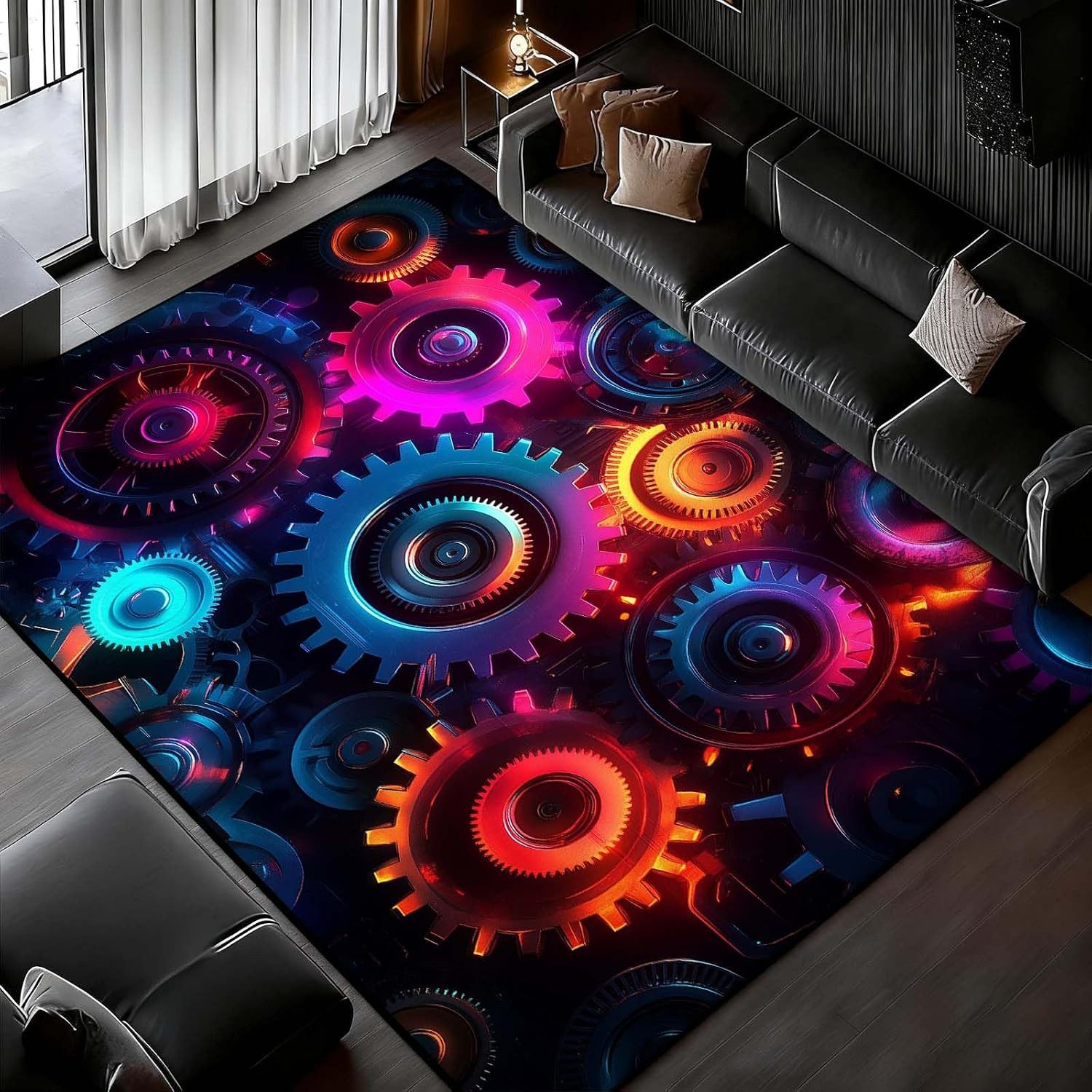 Jumpeak Teppich Cyberpunk-Teppich mit leuchtenden Zahnrädern, Weihnachtsgeschenk, Rechteck, Höhe: 5 mm, Rectangular, 5mm dick, faux cashmere, indoor rug, machin – Bild 4 von 5