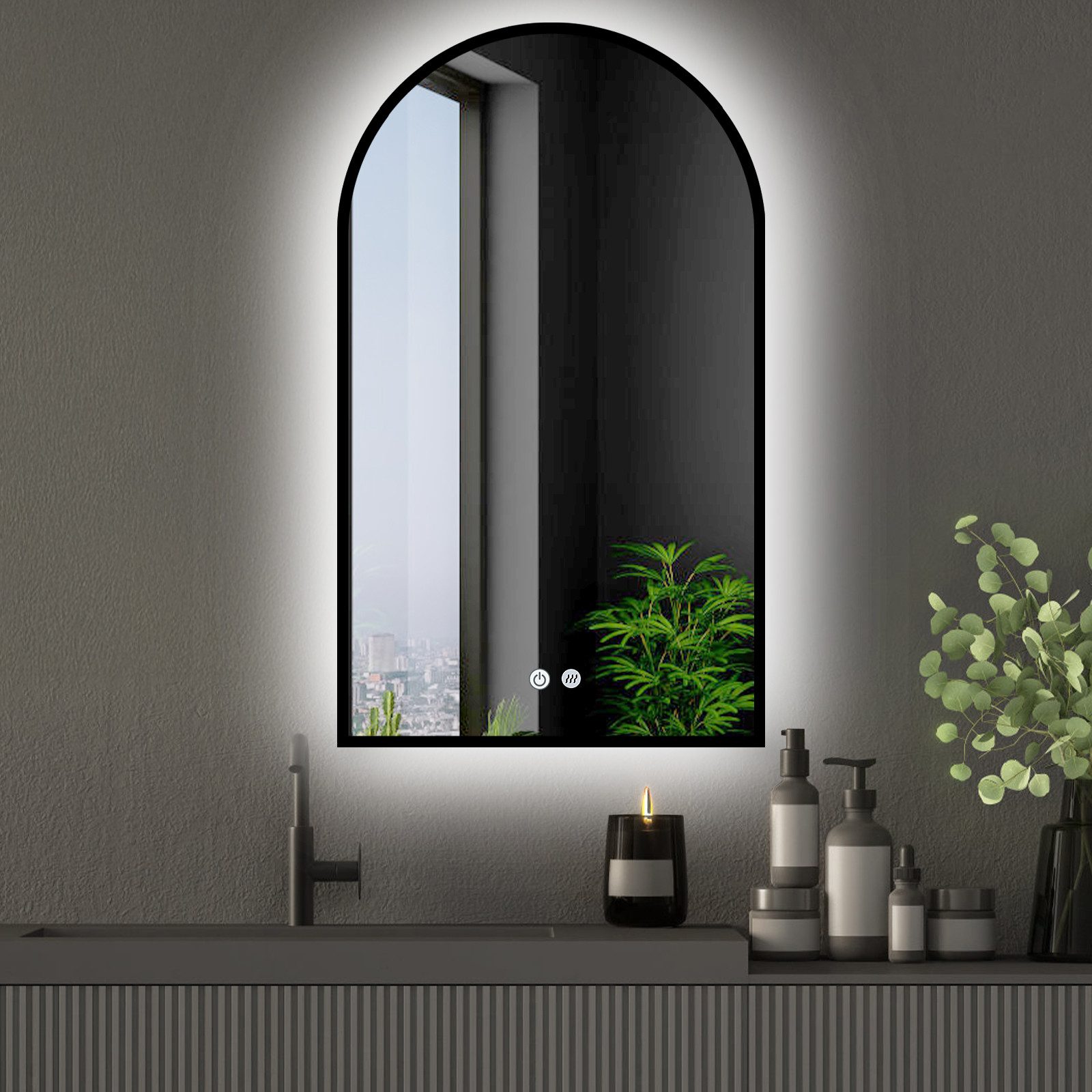 Apejoy Badspiegel 60x100cm Arch LED Schwarz günstig online kaufen