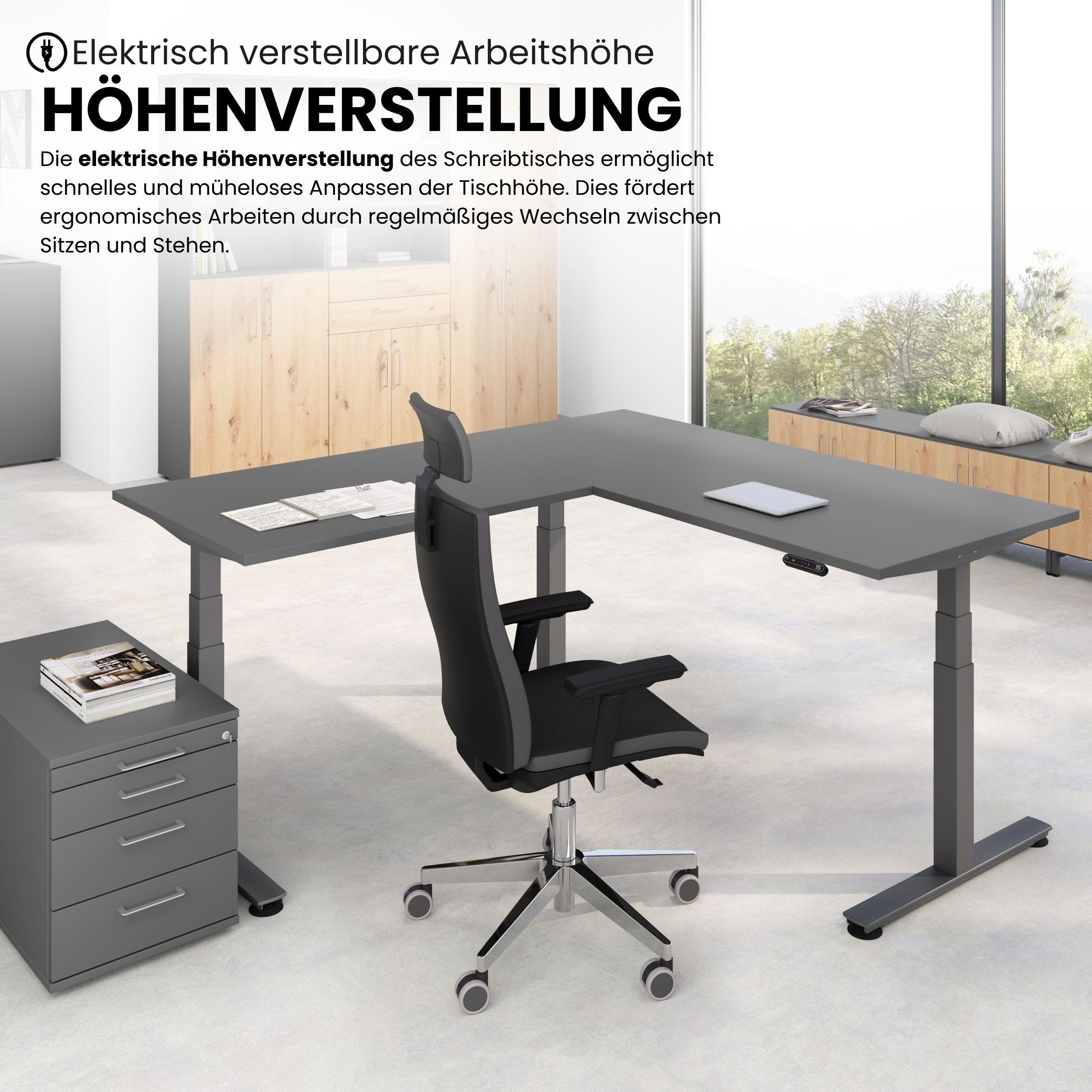bümö Schreibtisch Eckschreibtisch XDSMW, Eckform: 160 x 220 cm - Dekor: Weiß