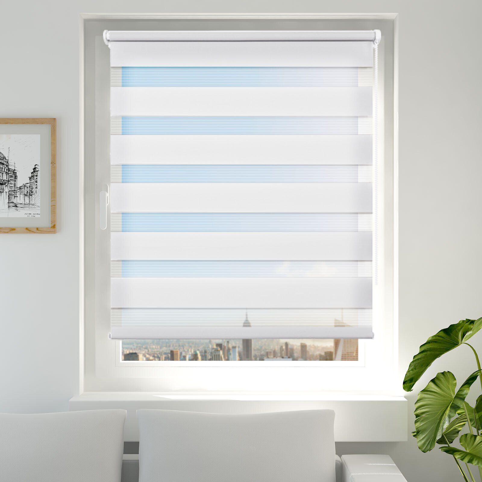 Doppelrollo ohne Bohren 130cm/150cm/230cm, OUBO, freihängend, verspannt, Klemmfix, Klemmträger, Für Fenster und Tür mit Klemmträger lichtdurchlässig verdunkelnd