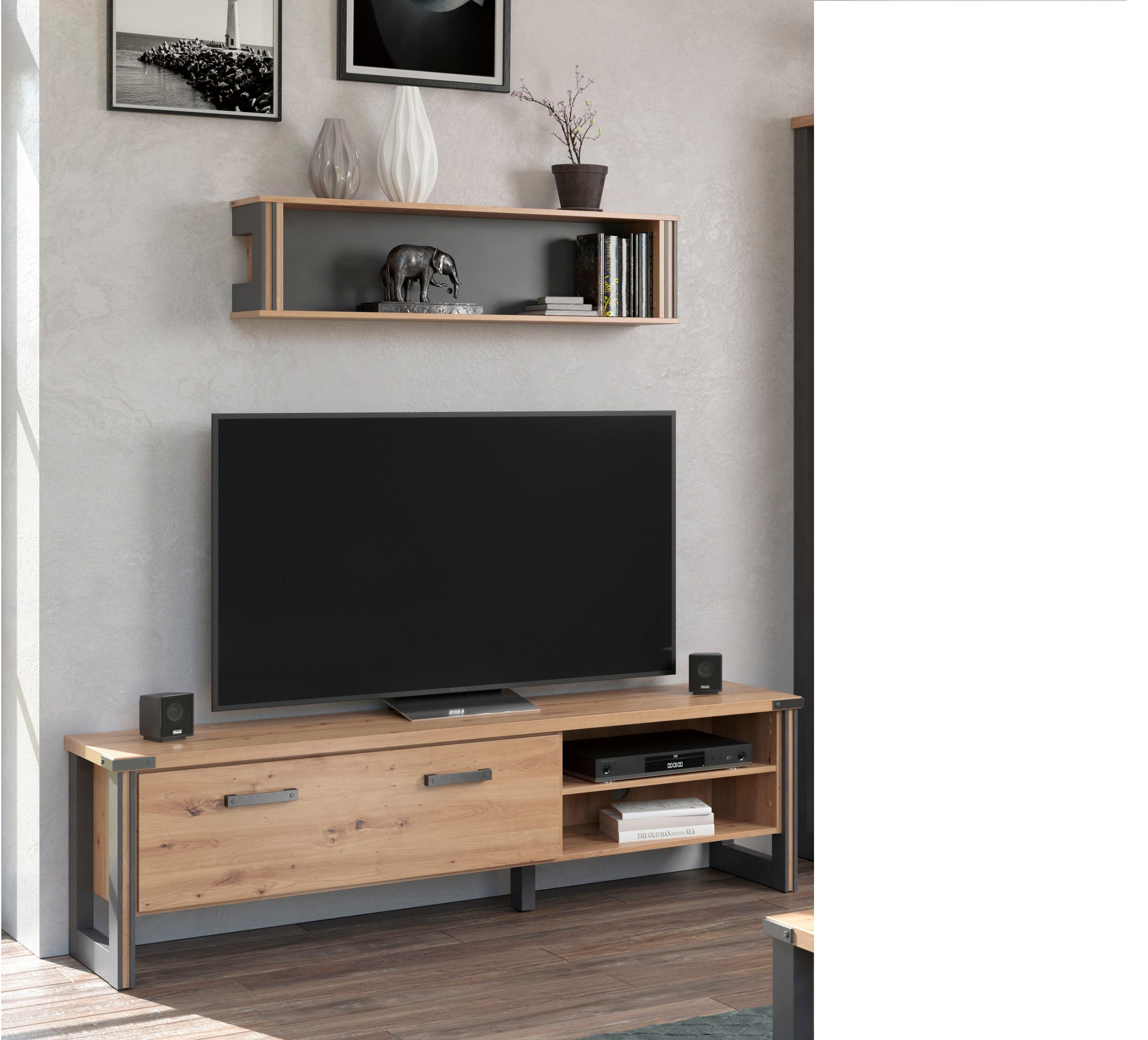 Home affaire Lowboard Mia (1 St), Echtholzoptik, Eiche, 178 cm breiter Schrank