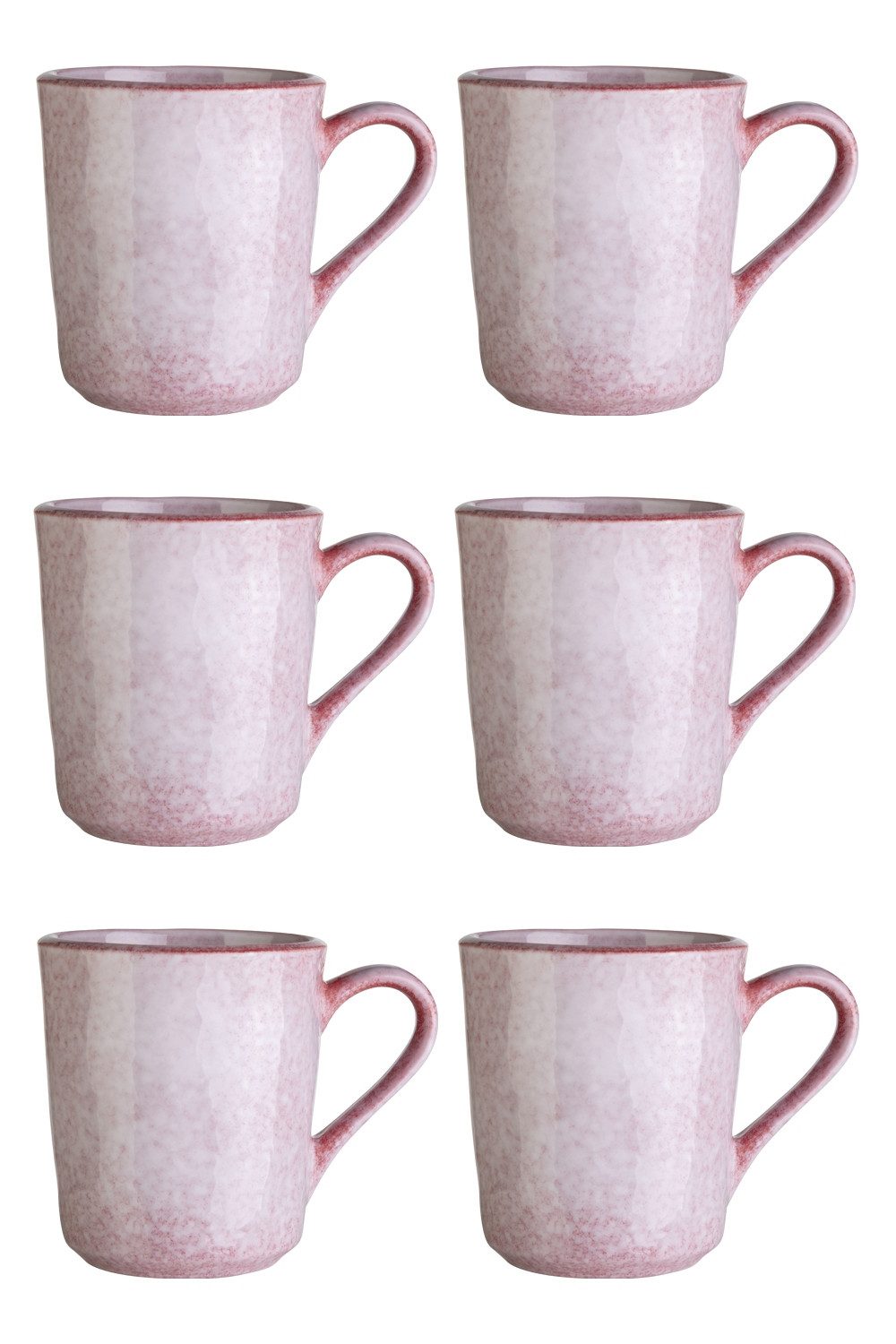 Becher Kaffeetassen 6er Set, 355 ml, Rosa, lasiert
