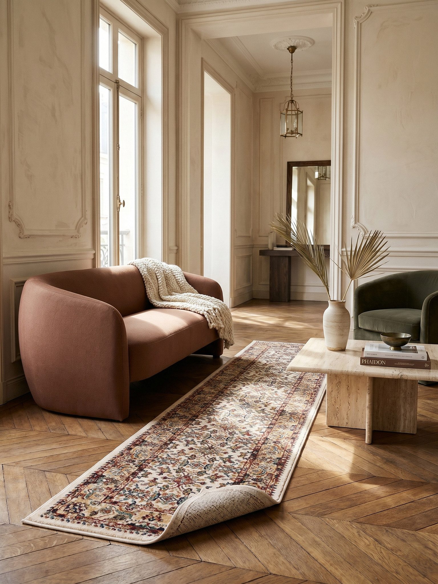 KADIMA DESIGN Teppich GLAZERT Vintage Medaillon Kurzflor 80x150 Natur Schlafzimmer, Läufer, Höhe: 16 mm, Polypropylen 100%, 12 mm, 2400 g/m², FBH-geeignet, Strapazierfähig