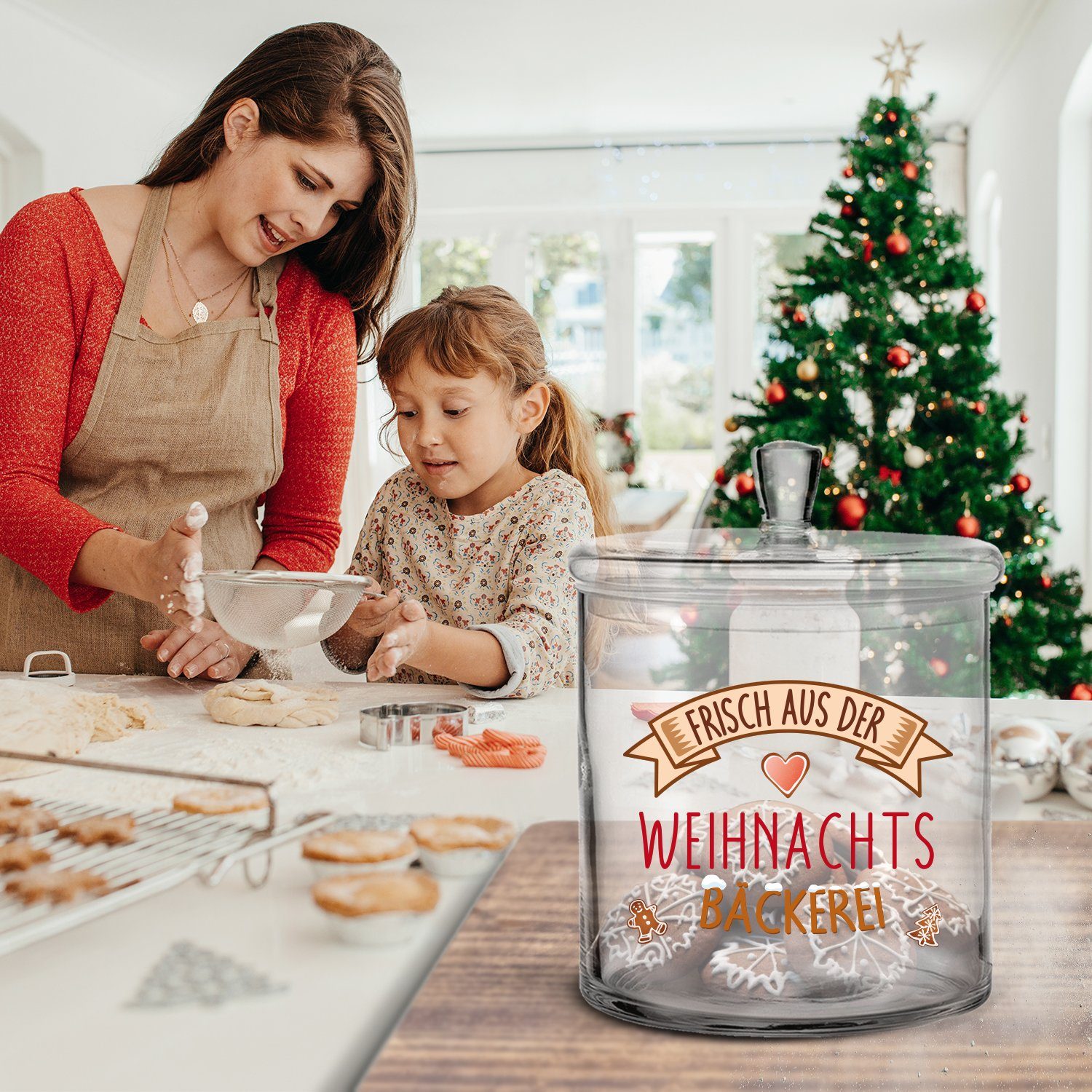 GRAVURZEILE Keksdose mit - Frisch UV-Druck Weihnachten für Geschenk zu als Glas, oder Freunde der Familie & Weihnachtsbäckerei, Aus Gravur