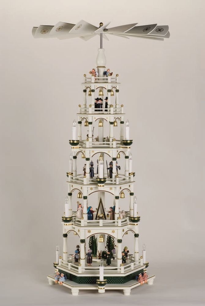 KWO Kunstgewerbe-Werkstätten Olbernhau GmbH Weihnachtspyramide Tischpyramide mit Weihnachtsfiguren & Kurrende grün/ weiß BxTxH=
