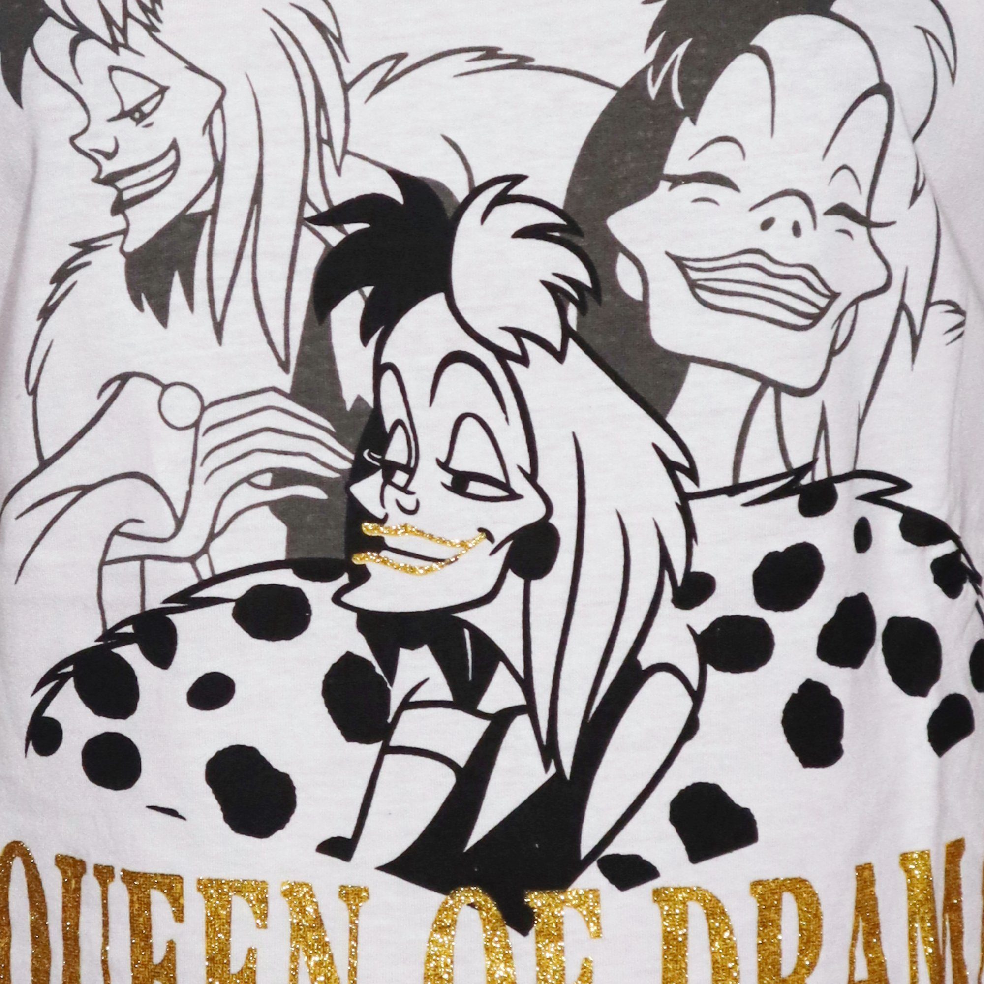 Disney Print-Shirt bis T-Shirt Cruella XS kurzarm Damen Devil 100% Gr. Disney Baumwolle Shirt XL