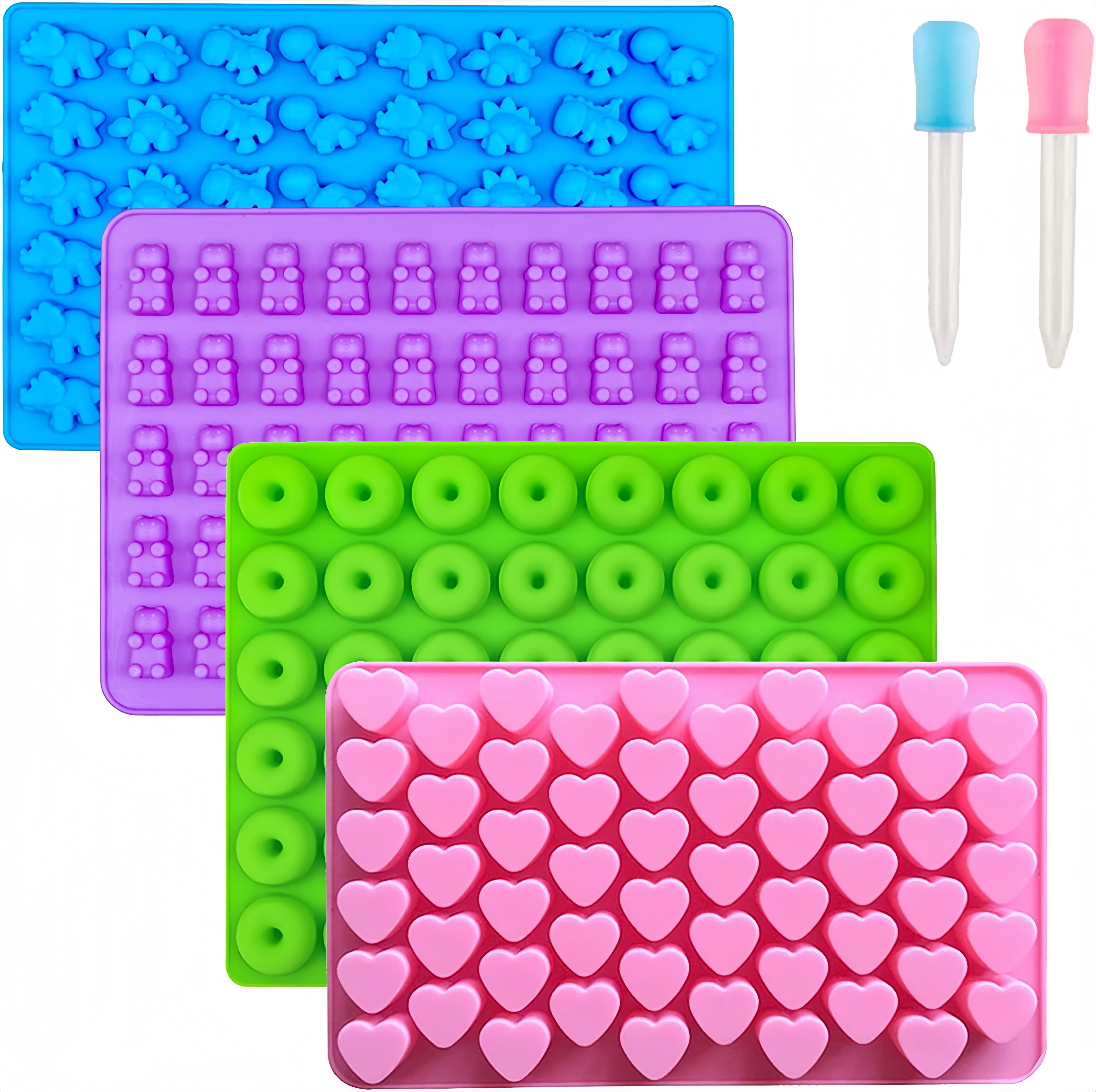 FOUORTUNATE-BEE Silikonform 4er Set Silikon-Gummibärchenform mit Tropfer für DIY Süßigkeiten, (4-tlg), Silikonformen für Schokolade, Donuts & Gummibärchen – 4 Stück