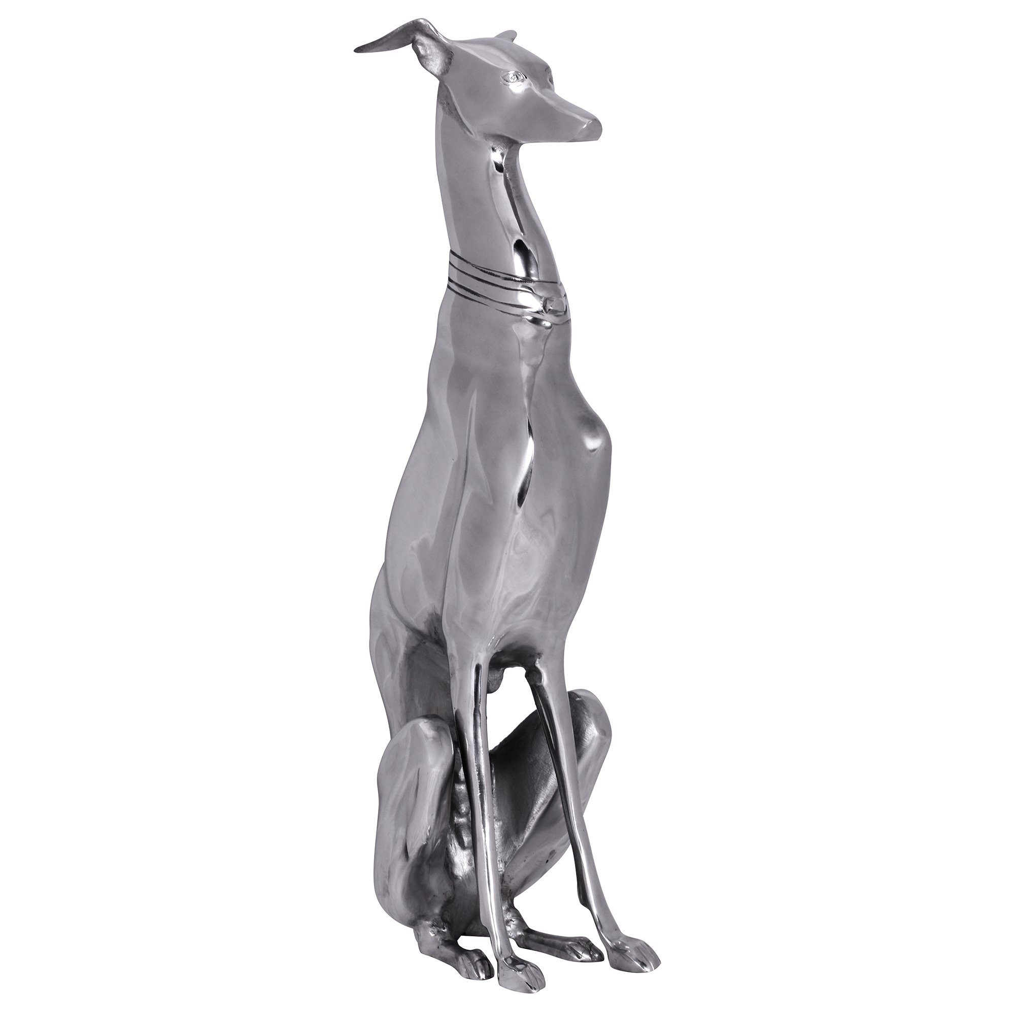 Tierfigur Metall Dekoration Modern), Hundefigur Skulptur Aluminium 18x70x25cm (Windhund Hundestatue Silber FINEBUY FB37863 Groß,