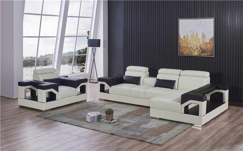 Ecksofa Ecksofa mit Sessel und Polsterung aus Leder für Wohnzimmer