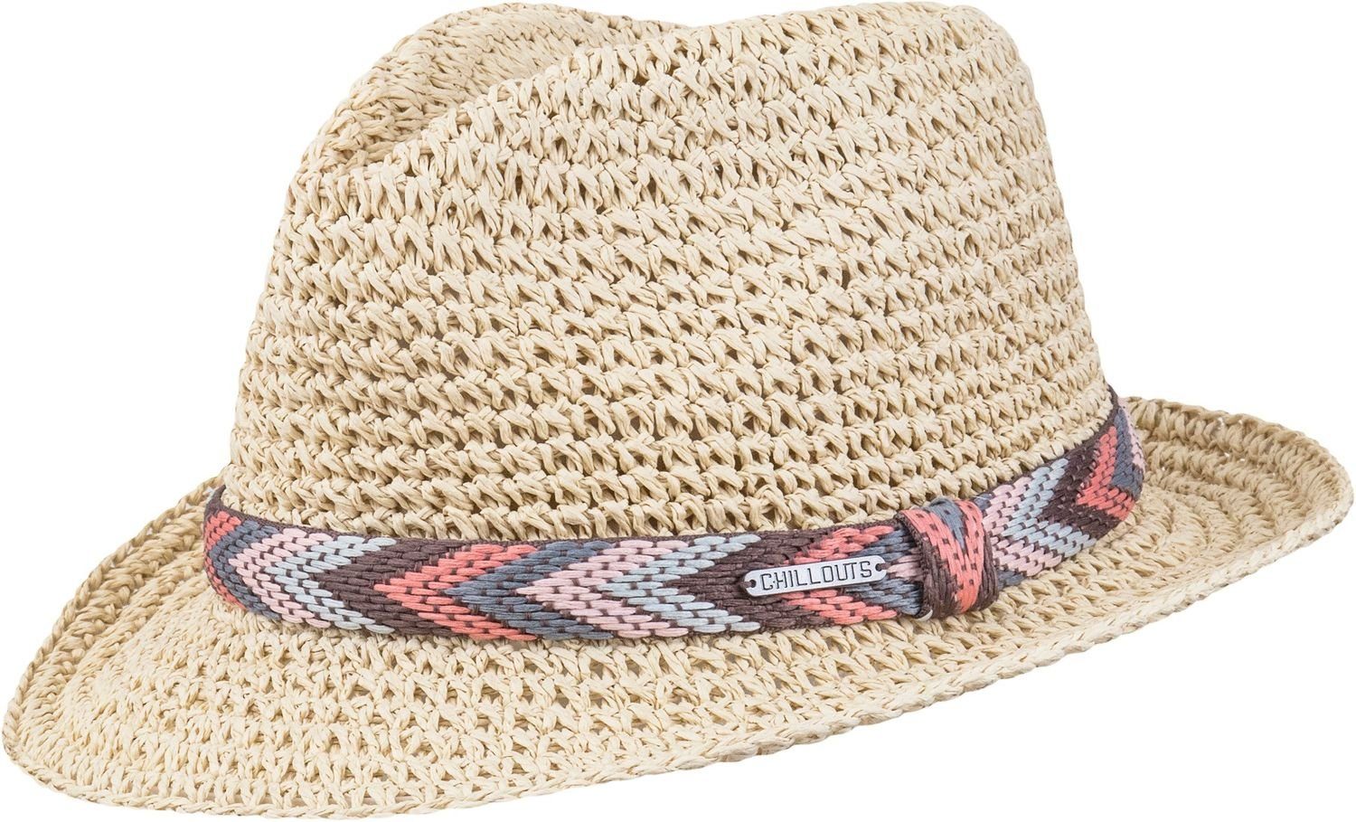 chillouts Strohhut knautschbarer Trilby mit Muster-Band günstig online kaufen