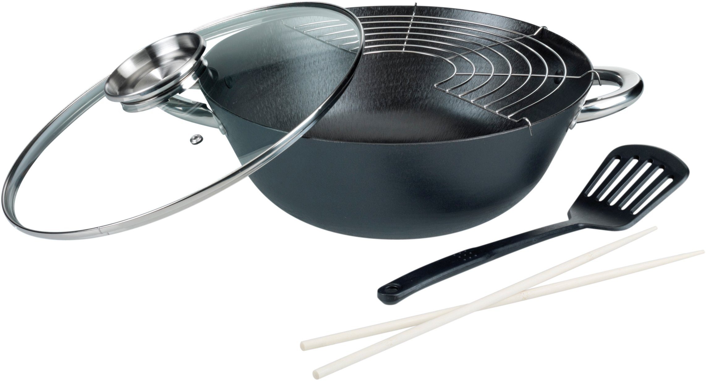 GSW Topf-Set Gourmet Granit, Gusseisen (Set, 6-tlg., 1x Bratpfanne Ø 20/24 cm, 1x Grillpfanne 28 x 28 cm, 1x Wok Ø 32 cm), Induktion
