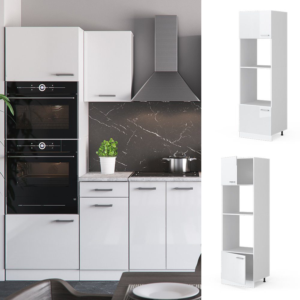 Vicco Mikrowellenumbauschrank R-Line, Weiß Hochglanz/Weiß, 60 cm (1-St) – Bild 2 von 5