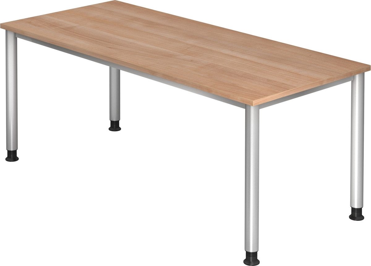 Schreibtisch Schreibtisch 4-Fuß-rund 180x80cm Nussbaum/Silber