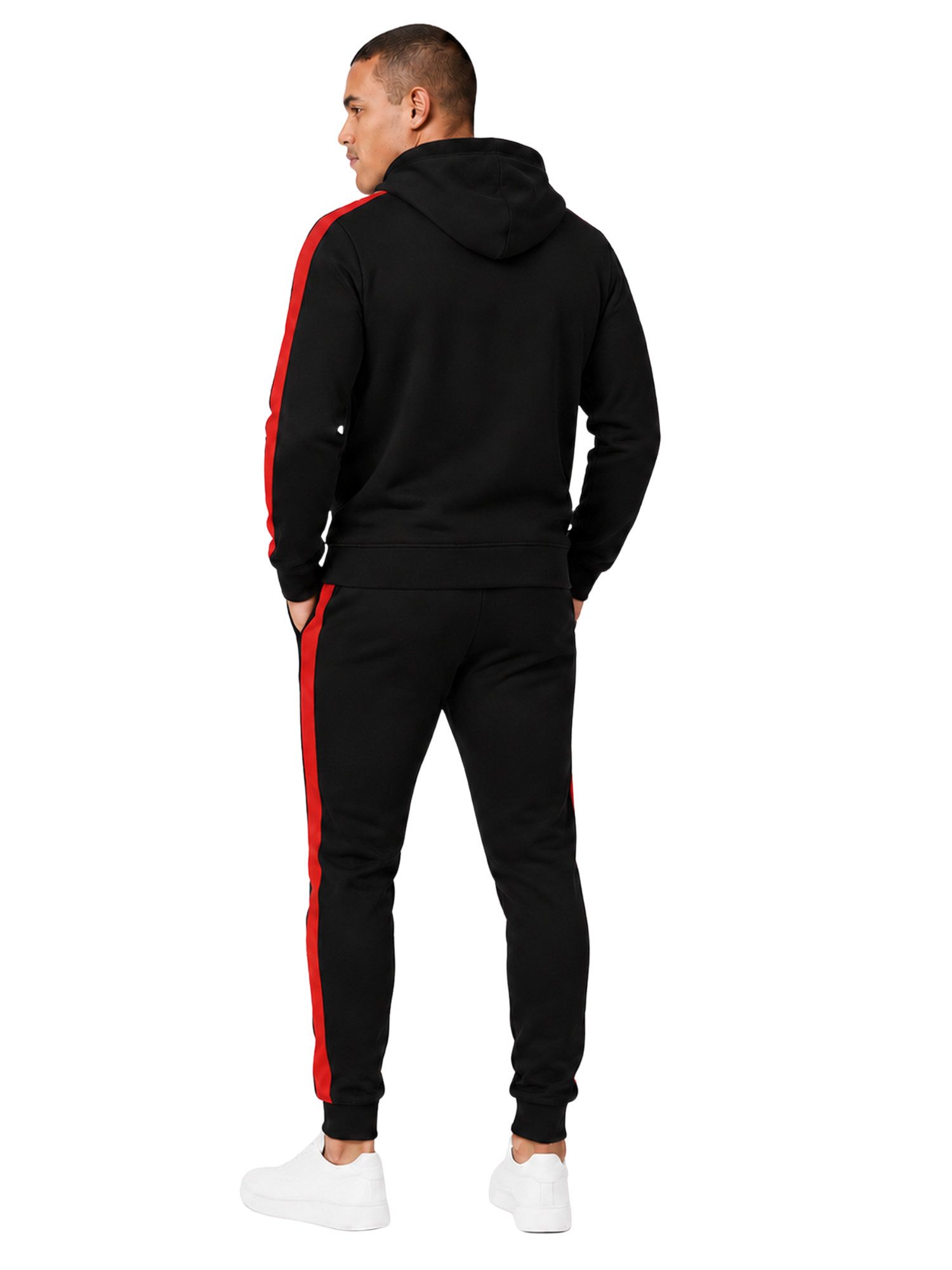 L.gonline Freizeitanzug Herren Jogginganzug zweifarbig sportlich mit Streifen, 526 (Kapuzenjacke mit Reißverschluss, Hose, 2-tlg), Fitness Freizeit Casual
