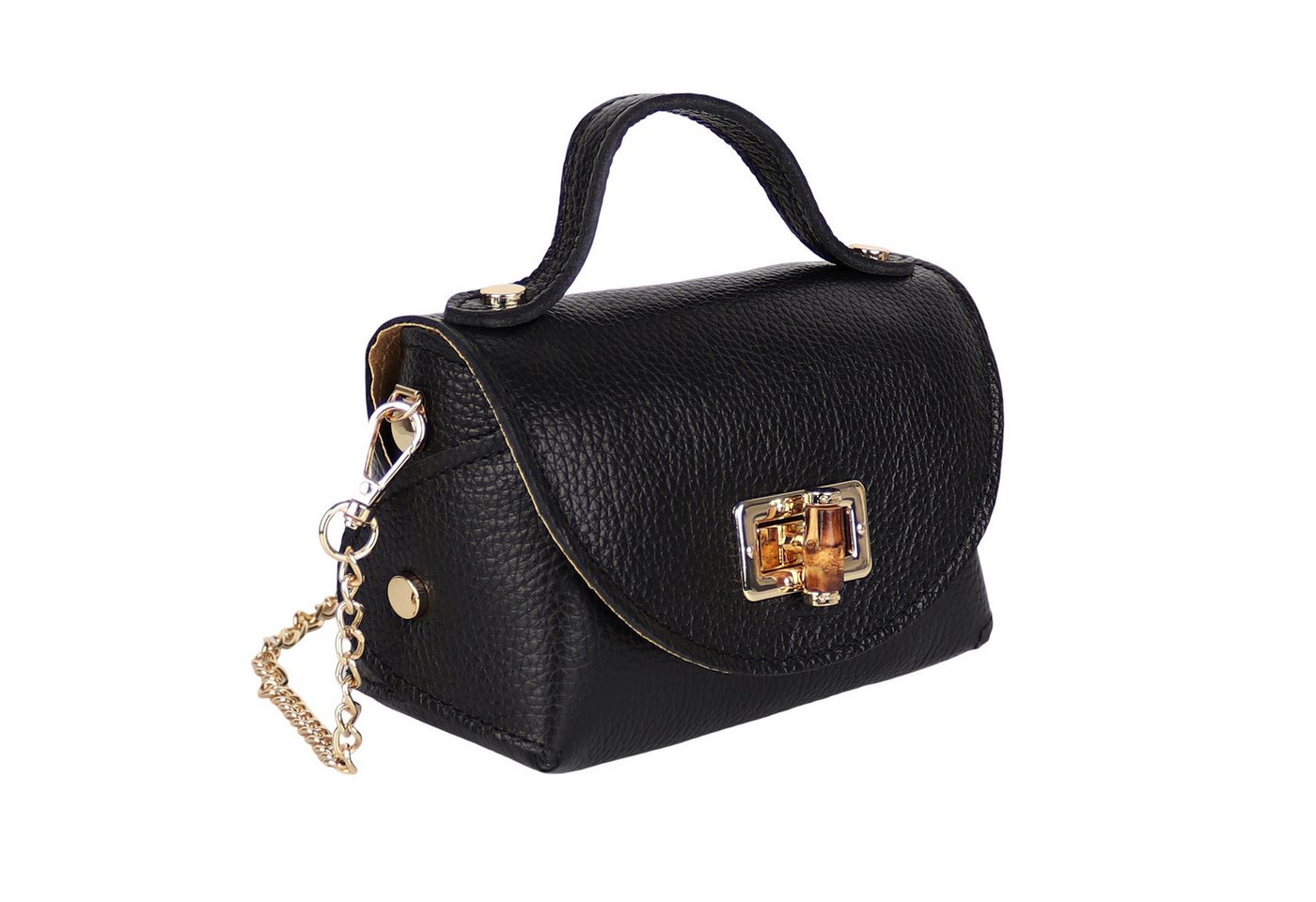 MIRROSI Henkeltasche Damen kleine Tasche aus Echtleder Schultertasche 16,50x10x8,50 cm, Mit goldfarbener Kette, ca. 125 cm lang