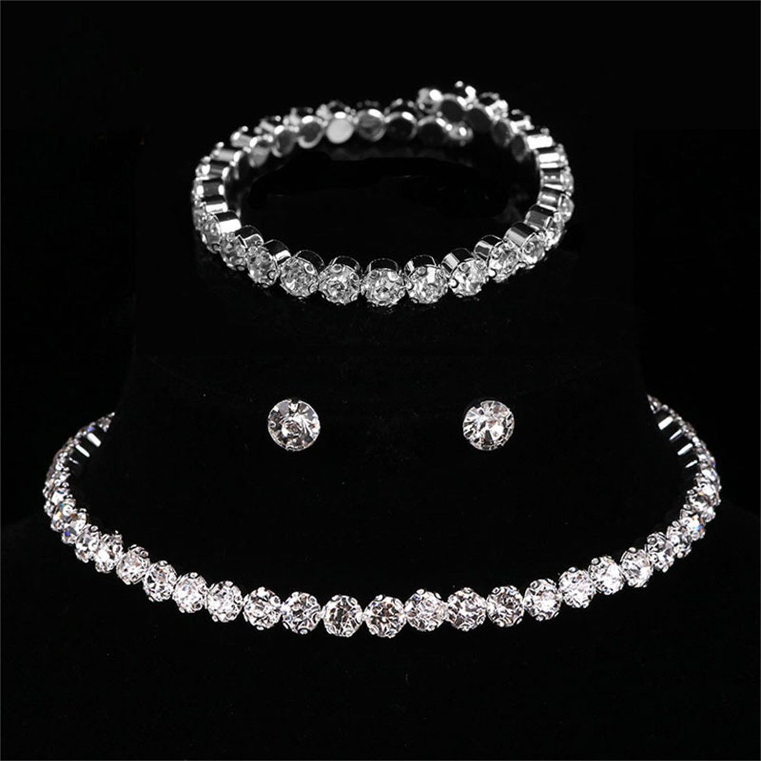 DÖRÖY Schmuckset Brautschmuck-Set, volles Diamant-Armband-Ohrringe-Halskette  3er-Set