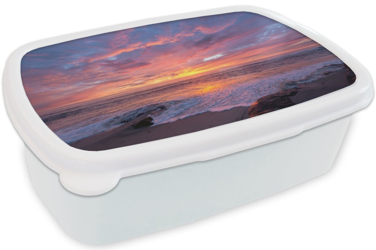 für Kinder MuchoWow Mädchen - Lunchbox weiß und - Sonnenuntergang, Kunststoff, (2-tlg), für Brotbox Strand Erwachsene, und Jungs Brotdose, Meer
