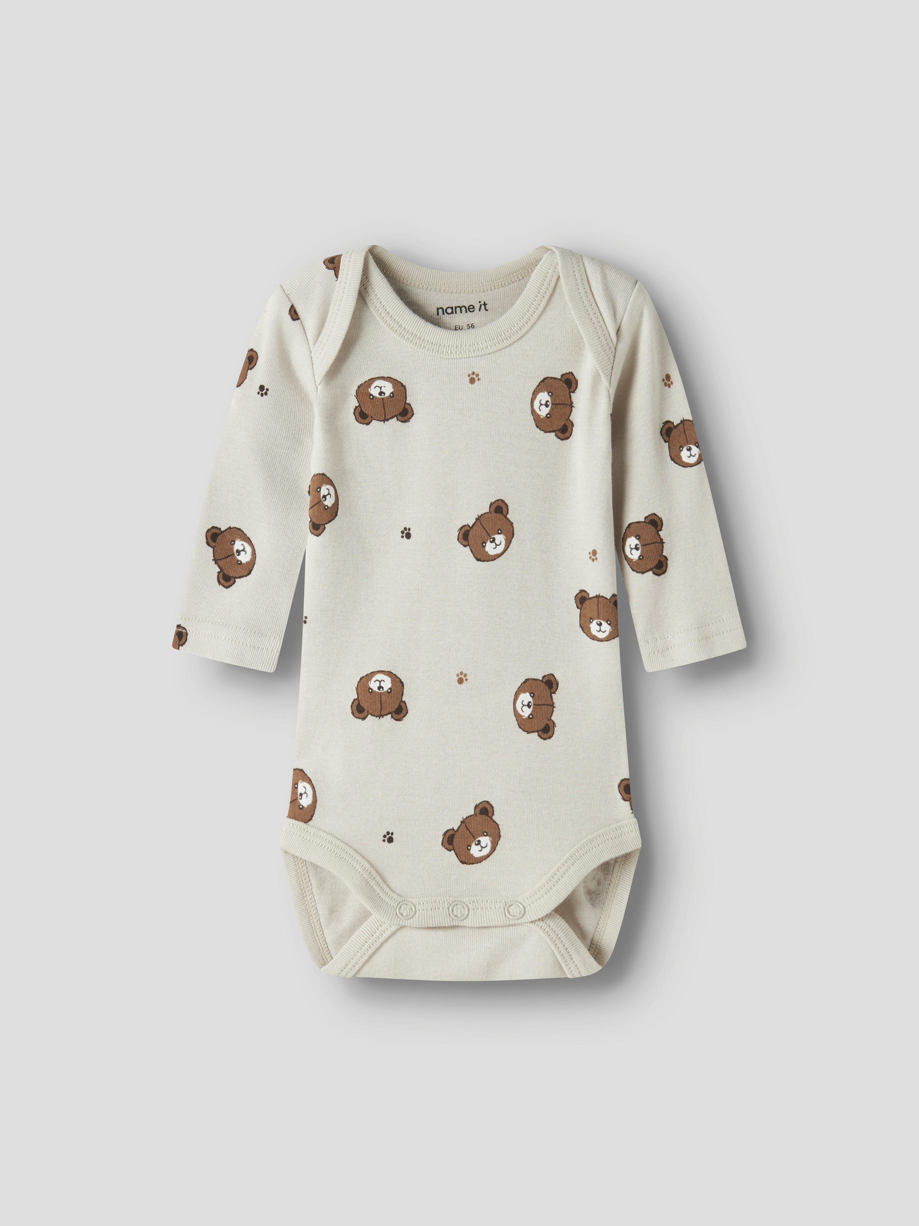 Name It Langarmbody NBNBODY 3P LS PUMICE BEAR NOOS (Packung, 3-tlg)