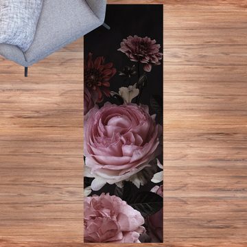 Läufer Teppich Vinyl Flur Küche Blumen Vintage funktional lang modern, Bilderdepot24, Läufer - rosa glatt