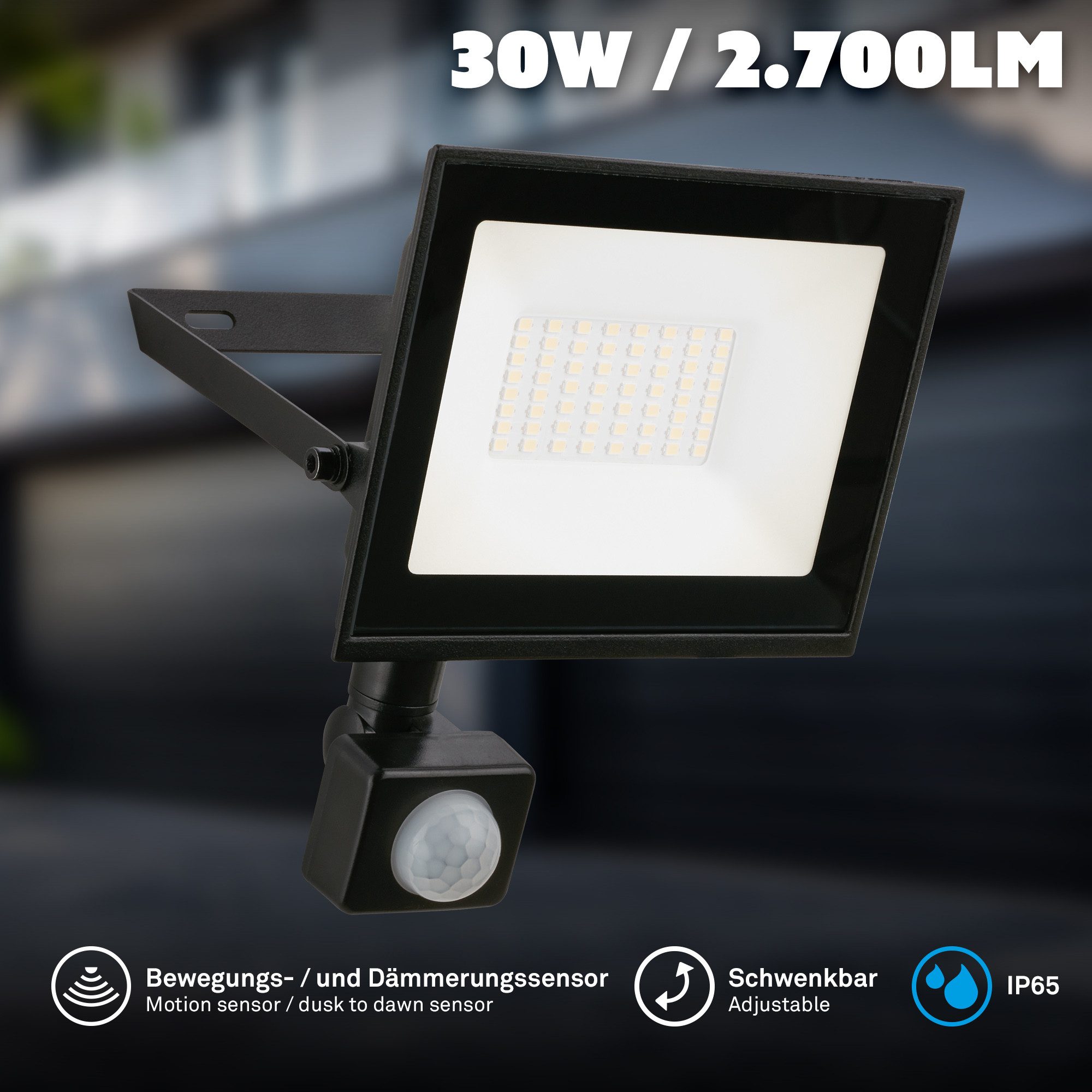 Briloner Leuchten Flutlichtstrahler LED Wandleuchte Außen Bewegungsmelder Wandstrahler Garten Eingang, mit Bewegungsmelder, LED fest integriert, 4000K - Neutralweiß, Garage, Garten, Auffahrt, Hauseingang