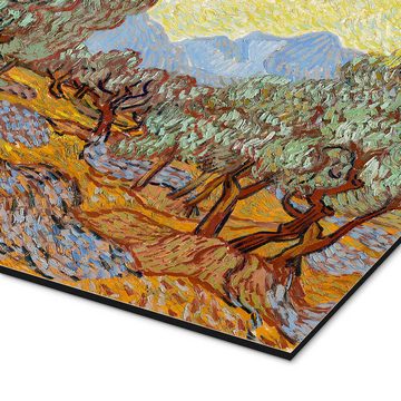 Posterlounge Alu-Dibond-Druck Vincent van Gogh, Olivenbäume mit gelbem Himmel und Sonne, Wohnzimmer Mediterran Malerei