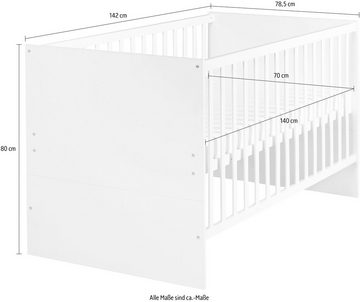 roba® Babybett Kombi-Kinderbett Anton, 70x140 cm, 1-tlg., 3-fach verstellbar und herausnehmbare Schlupfsprossen