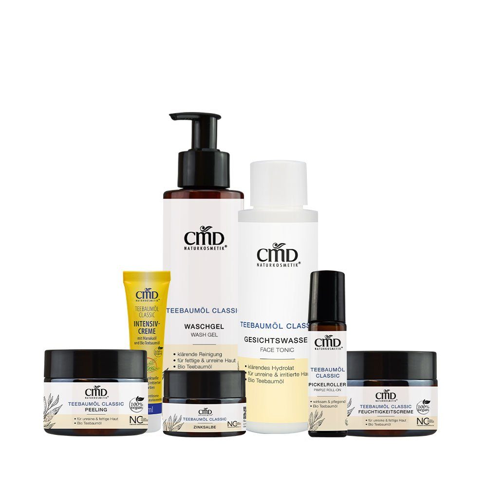 CMD Naturkosmetik Gesichtspflege-Set Gesichtspflege-Set Teebaumöl für unreine Haut und Pickel, 7-tlg.