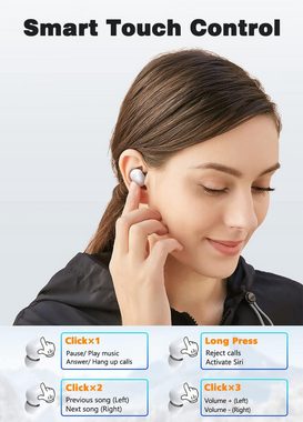 Sungive Bluetooth 5.2 Kabellos mit Mikrofon, HiFi Stereo In-Ear-Kopfhörer (Einfache Steuerung per Touch, für müheloses Wechseln von Songs und Anrufen.", mit LED-Anzeige, Wireless Noise Cancelling Earbuds für Arbeit Studium)