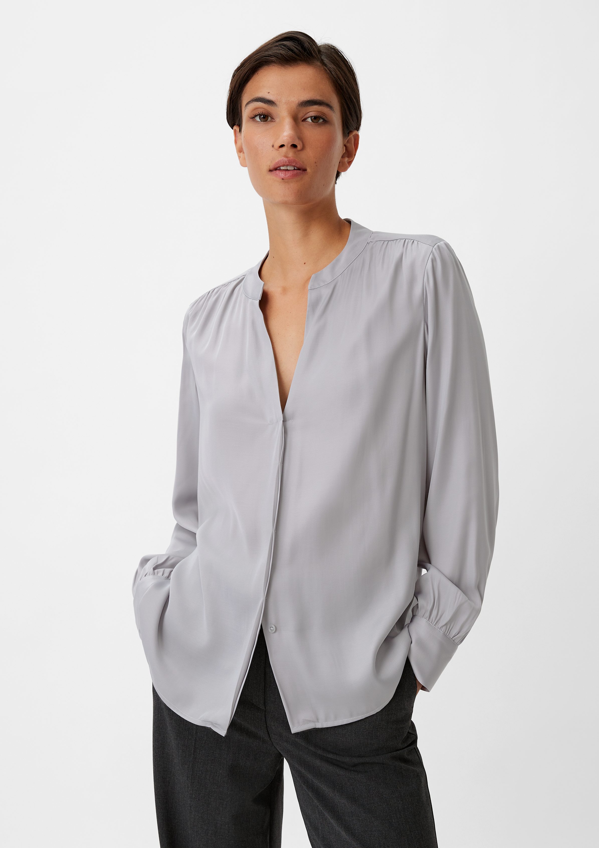 Langarmbluse Satinbluse aus Viskosemix