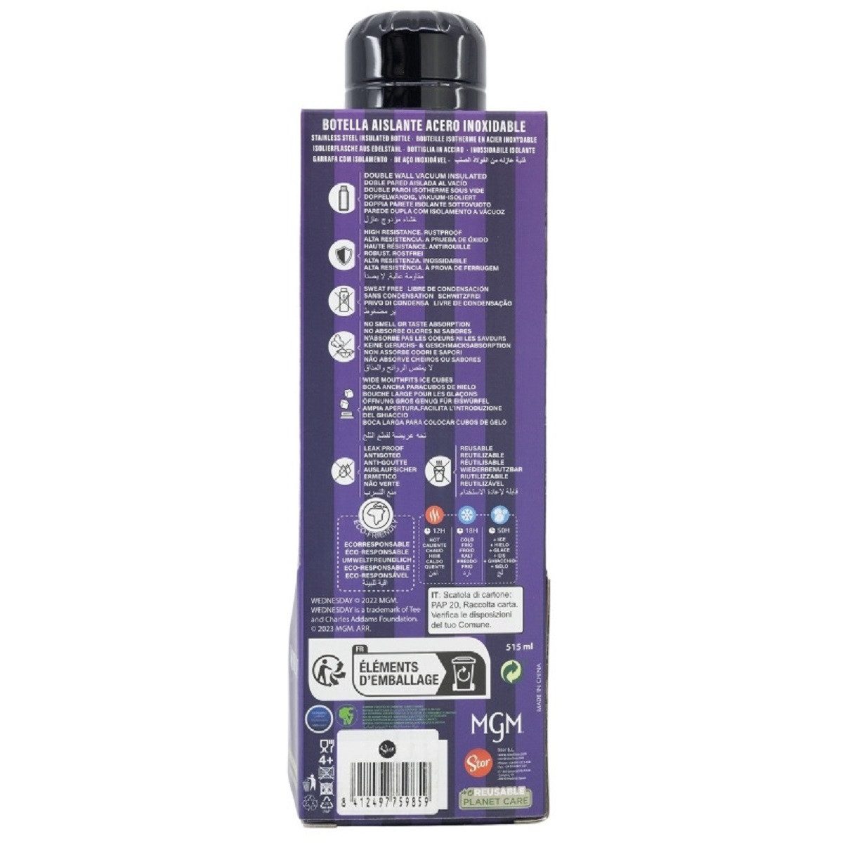 Wednesday Trinkflasche Isolierte Edelstahl Thermotrinkflasche 515 ml, Edelstahl