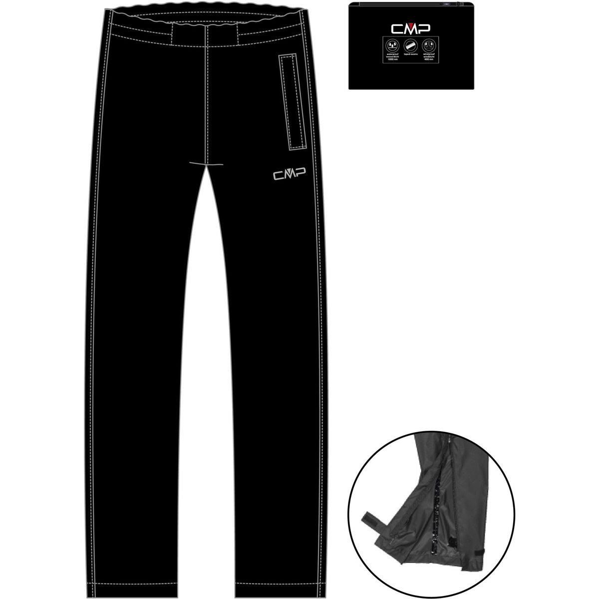 CMP Outdoorhose MAN Rain Pant With Full Lenght Side Zips Wetterfeste Hose für Outdoor-Abenteuer mit vollverschweißten Nähten