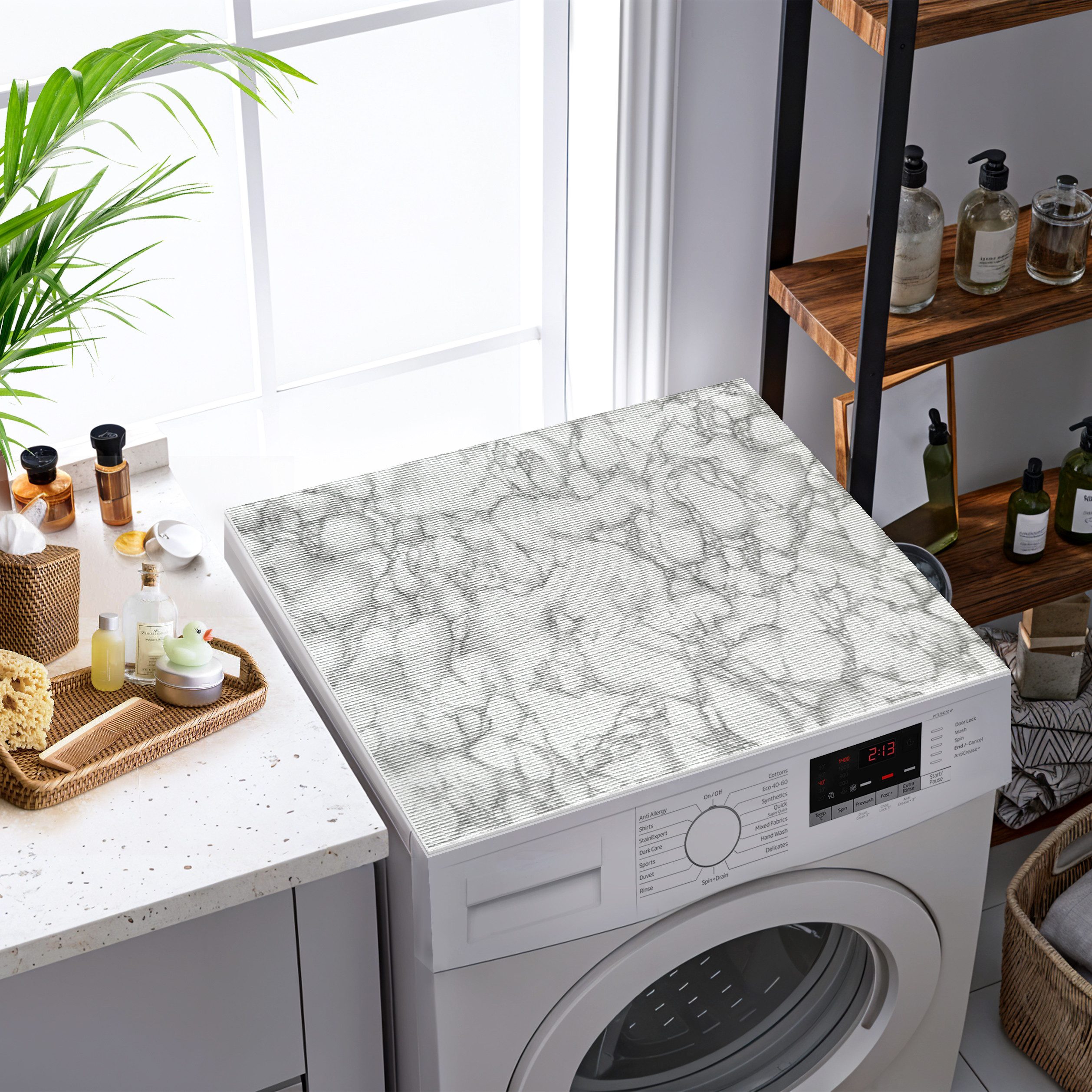 Björn&Schiller Antirutschmatte Waschmaschinenauflage 60x60 cm, zuschneidbare Trockner-Abdeckung, rutschfest, Waschmaschinenbezug, Rutschmatte, Deckelschutz, rutschfeste Antivibrationsmatte, Staubschutz für Waschmaschine grau