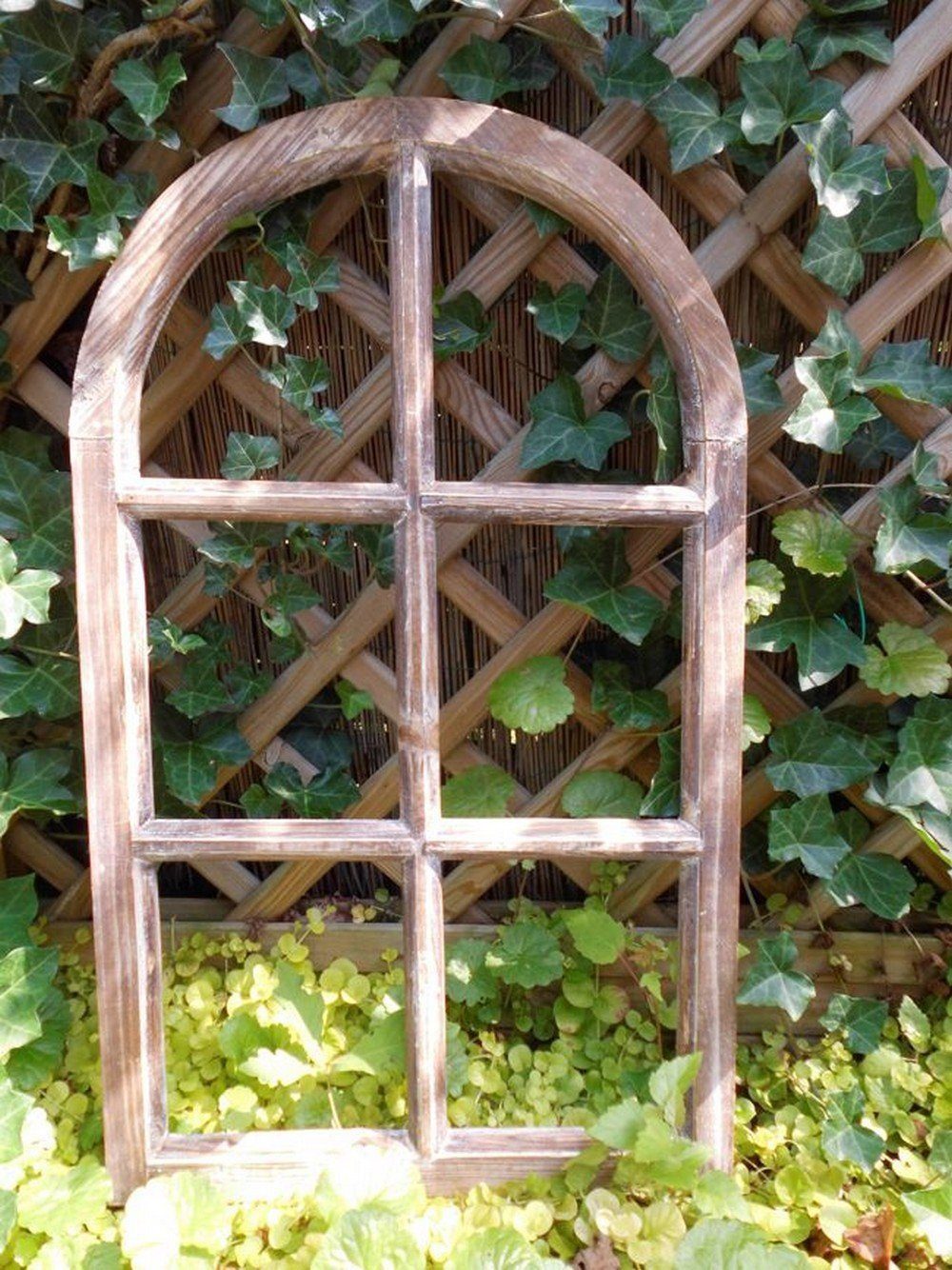 Deko-Impression Wanddekoobjekt Fenster Sprossenfenster Bilderrahmen halbrund Wanddeko Holz braun 70cm (1 St)