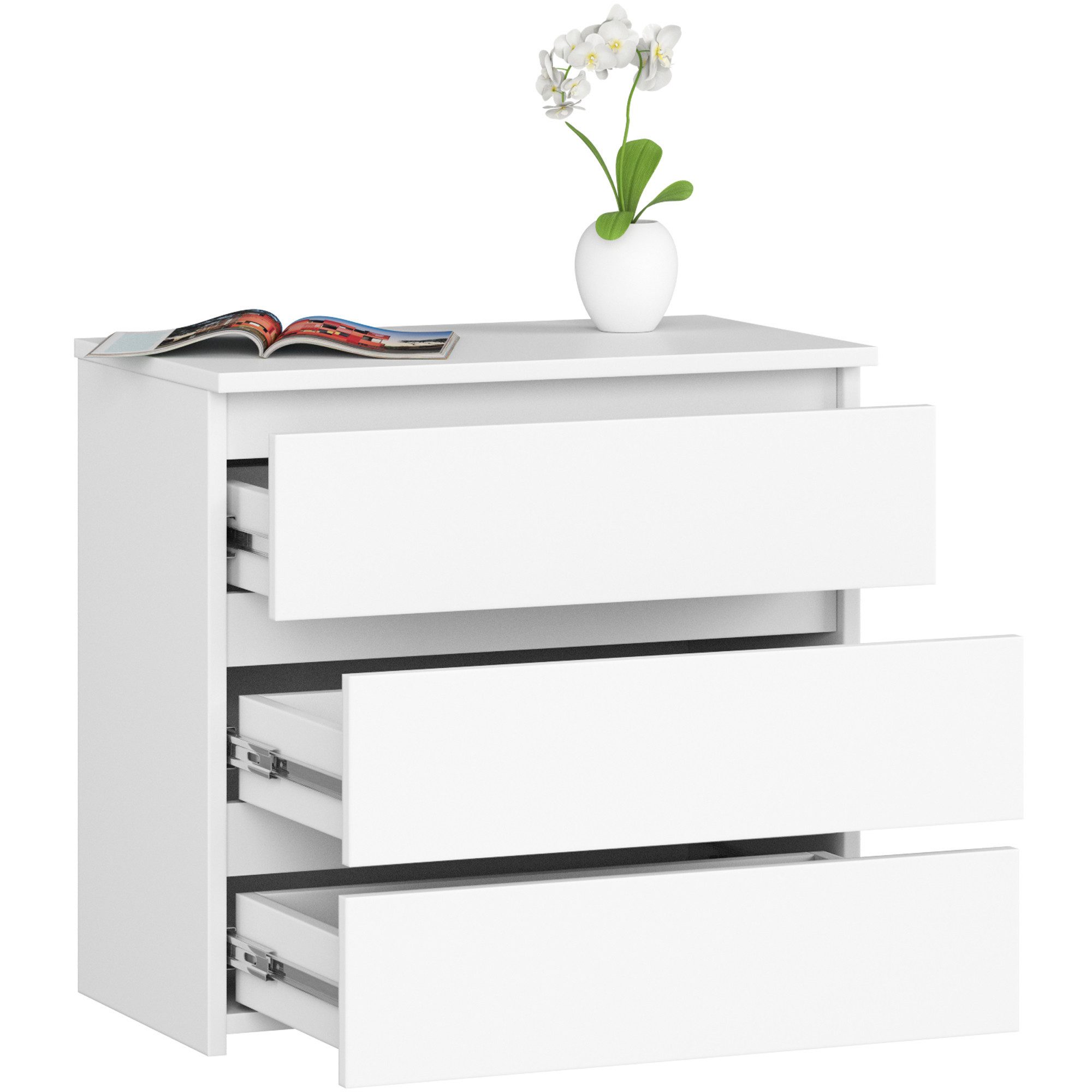Raumhirsch Furniture Kommode mit 3 Schubladen 60 cm Nachtschrank Beistelltisch Nachttisch, (viele Farbvarianten - Maße: 60 x 57 x 35 cm) - Hochwertig & stabil – Bild 3 von 5