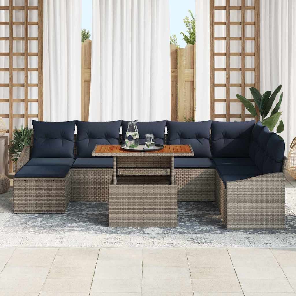 vidaXL Gartenlounge-Set Garten-Sofa-Set mit Speicher 9 pcs Grau Poly Rattan, (9-tlg)