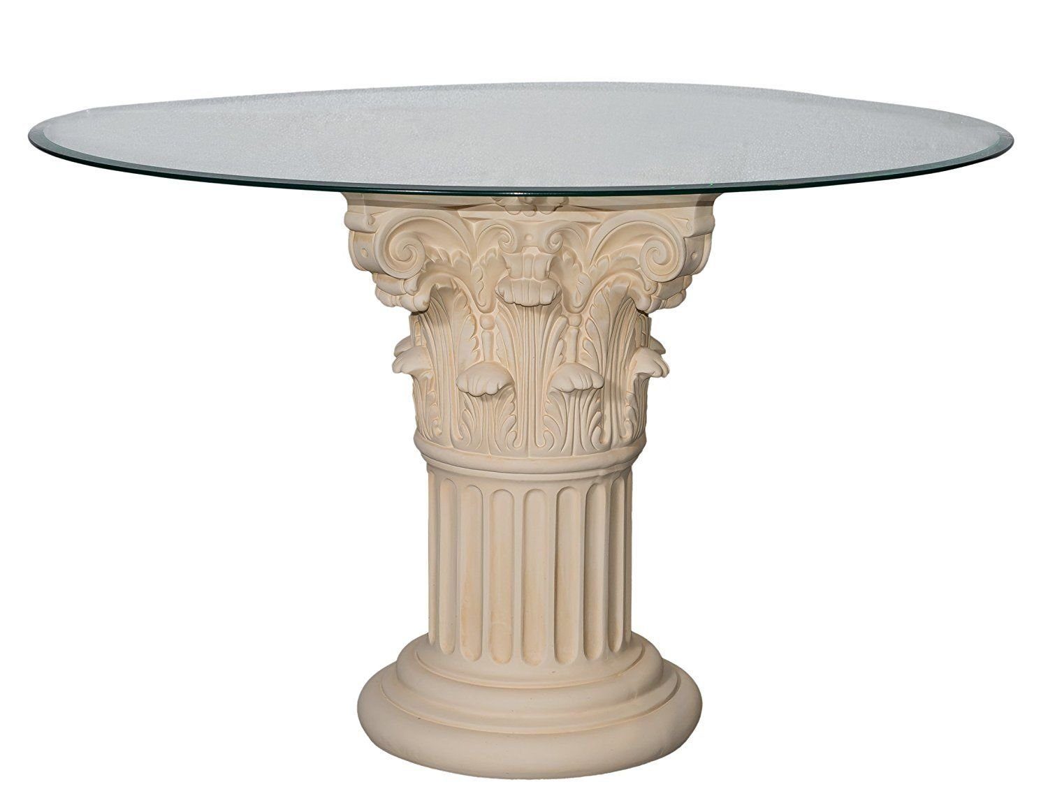 Antikes Wohndesign Säulen-Esstisch Runder Glas Esstisch Steinmöbel Tafeltisch Esszimmer Küchentisch Säule