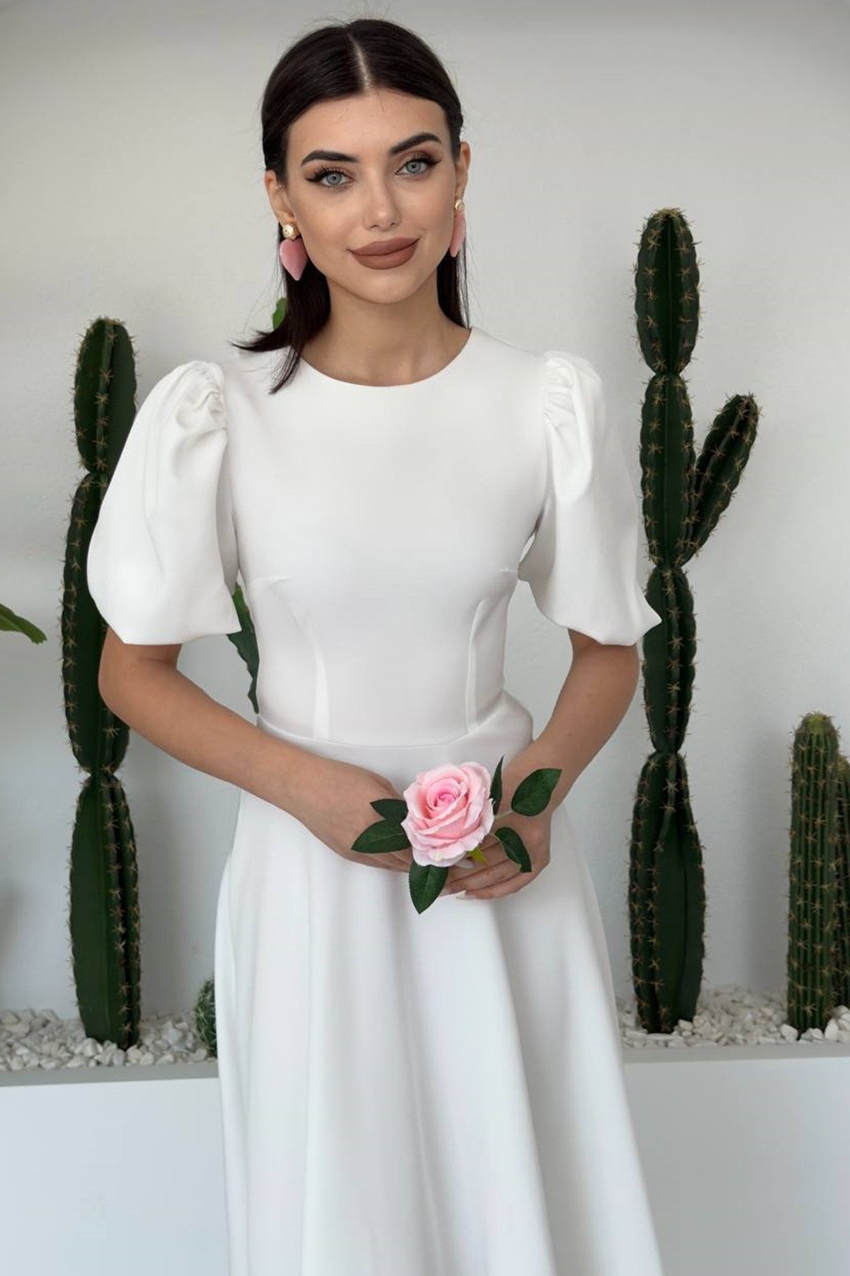 WOMAN VISION Minikleid Midi-Kleid mit Rundhalsausschnitt und ausgestelltem Rock