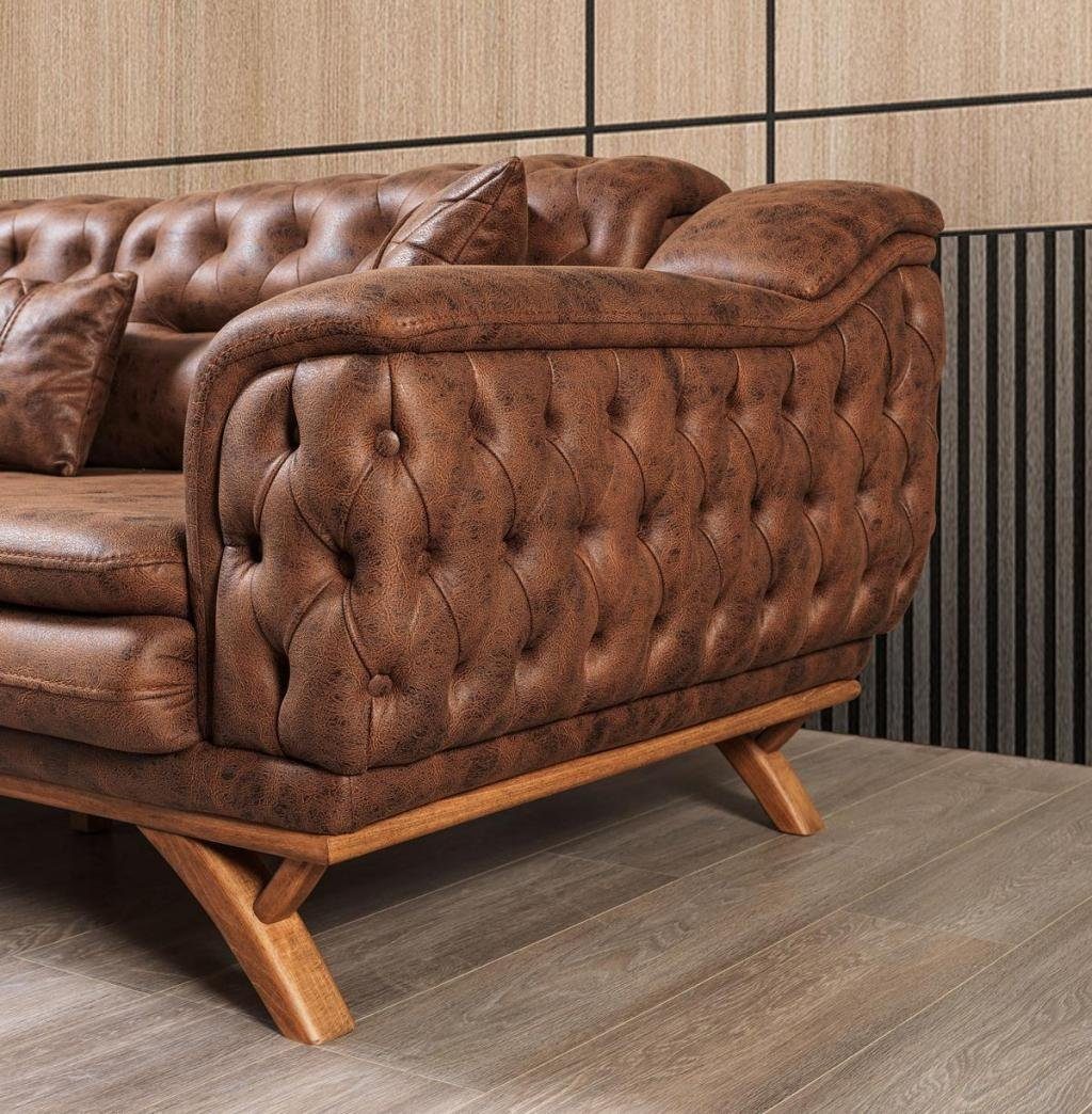 JVmoebel Wohnzimmer-Set Sofagarnitur 3+3+1 in Europa Chesterfield Garnituren, Sessel 1Sitzer (4-St., Couchtisch), 2x 2x Polster ohne Couch Made 3-Sitzer 