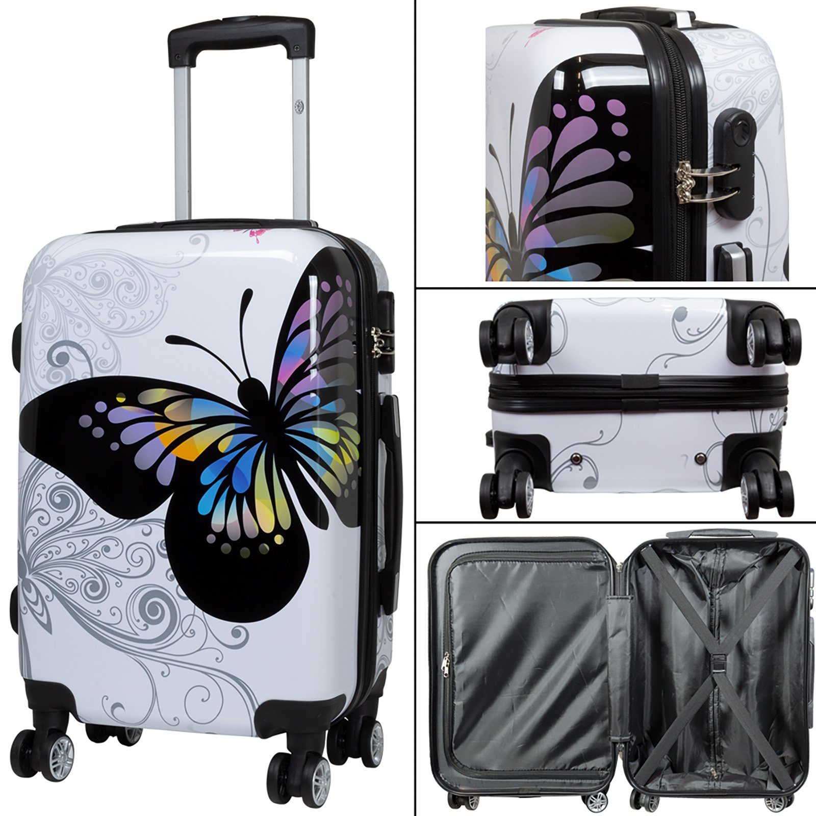 MONOPOL® Hartschalen-Trolley Trolley-Koffer-Set - Schmetterling - 3-teilig - 74 + 64 + 54 cm
