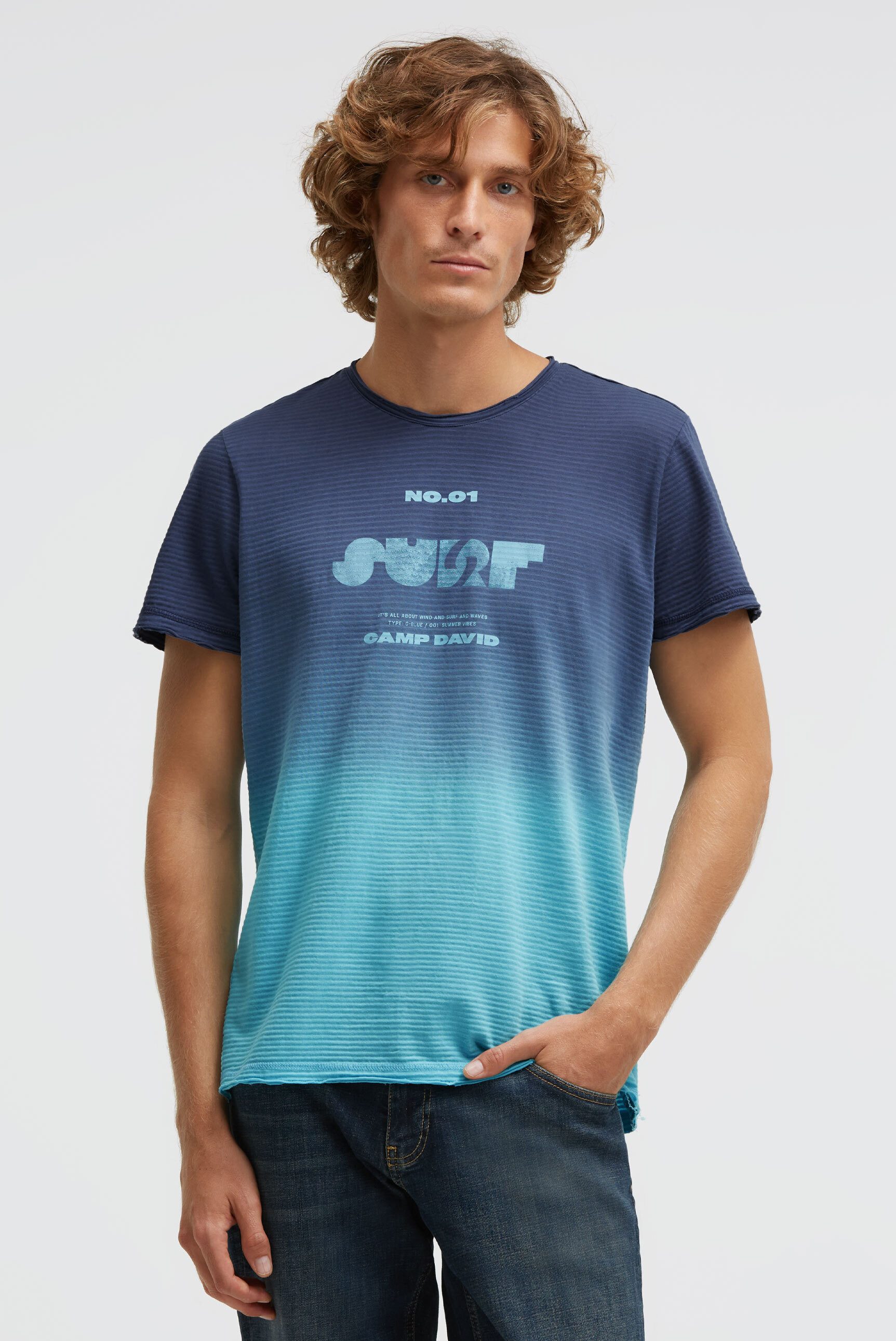 CAMP DAVID Rundhalsshirt mit offenen Kanten