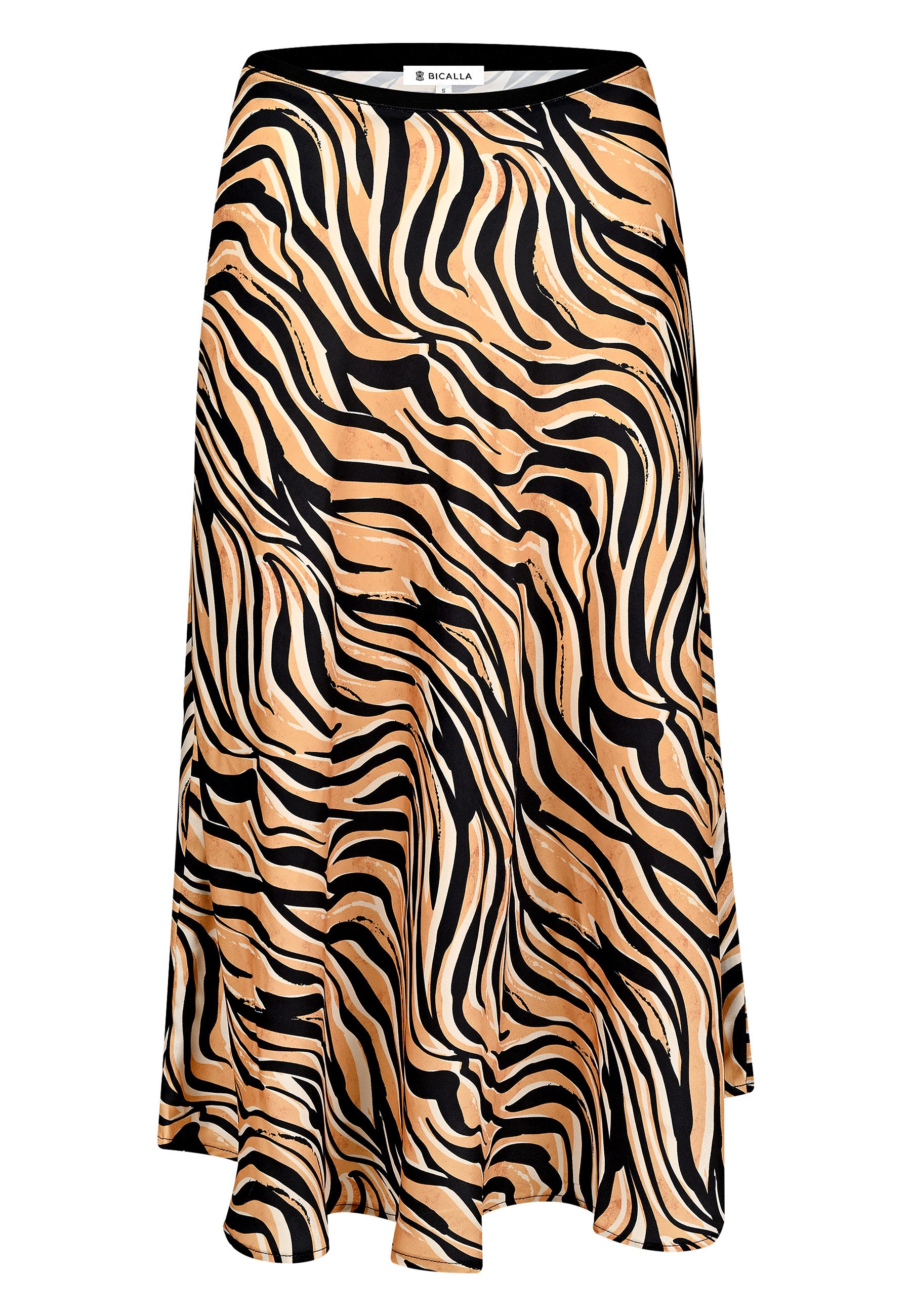 BICALLA Maxirock Satin-Rock mit Animal-Print in Schwarz/Beige