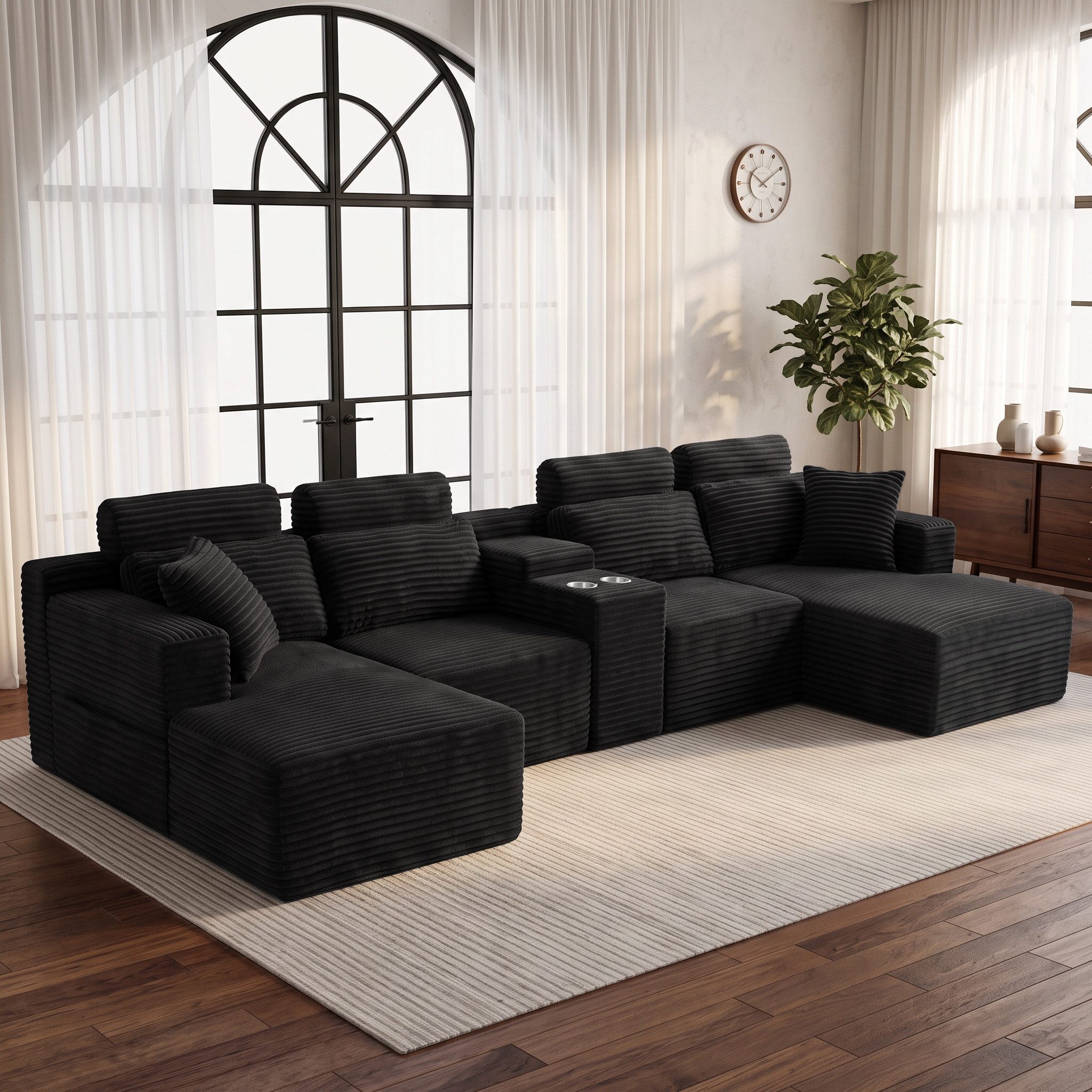 MIBODE Ecksofa 372CM U-förmiges Cloud Sofa Modular mit Getränkehalter